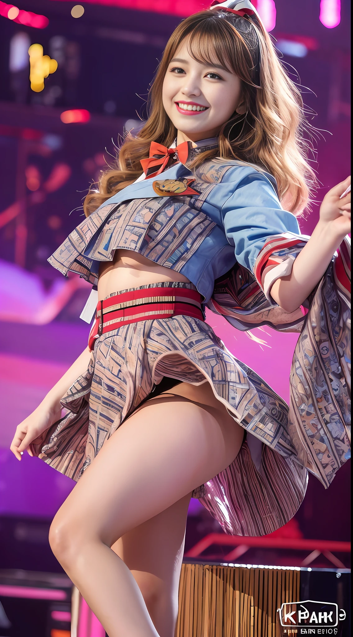 Sorrisos、Perfect girl body、Big Body Set((K-pop Idol))(Heart)((You're on stage(Live Action))Angle from below:Low angle、badge、nametag、ribbons、Mole、camel's toes、(up skirt)pantiy、Under the