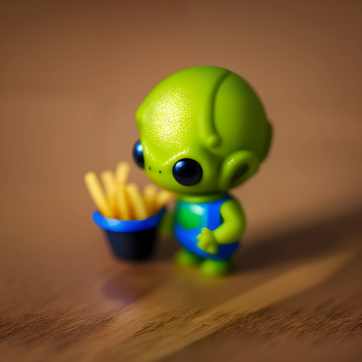 tiny green alien, french fries, isometric