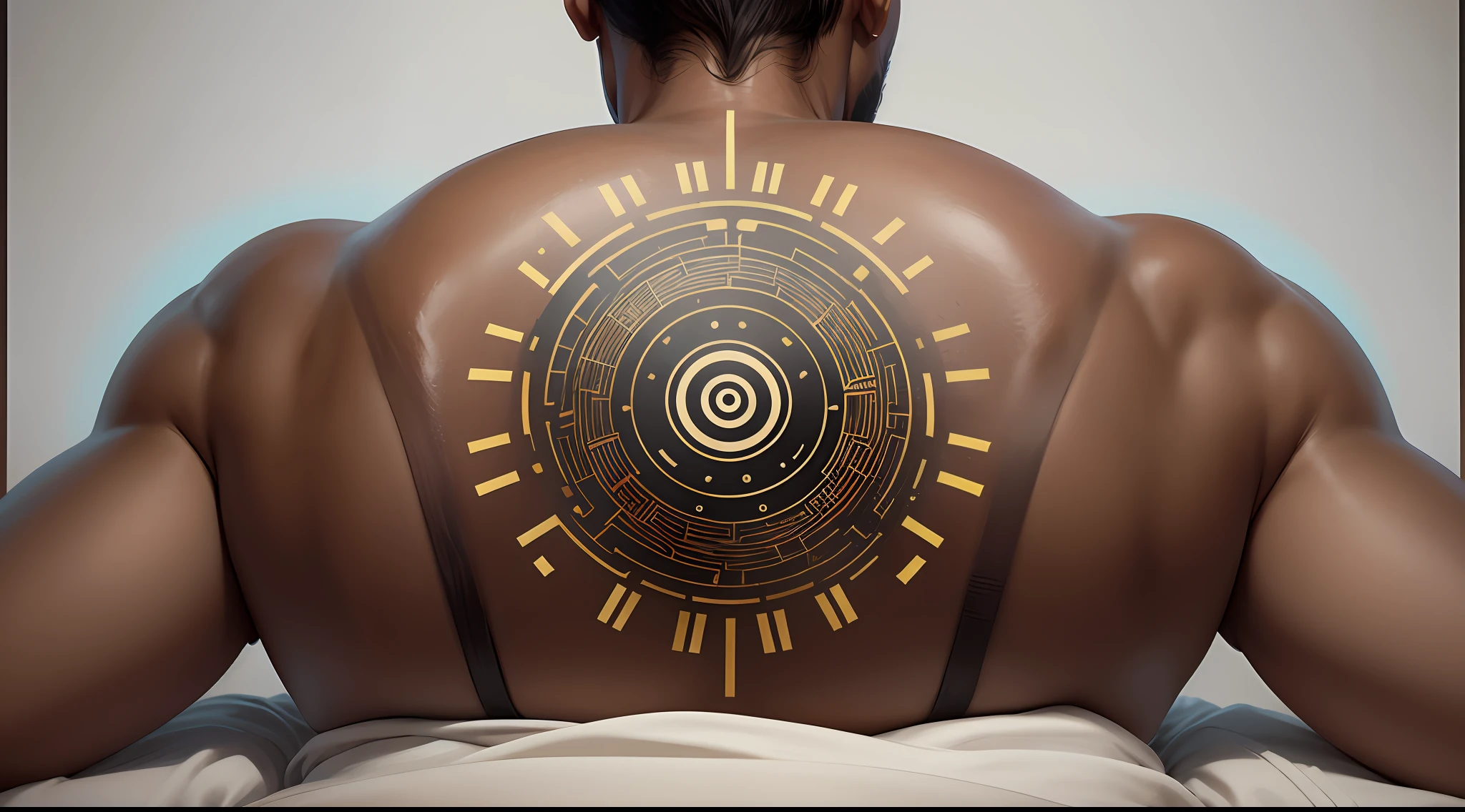 a circular logo with a Black men masseur doing shiatsu. half body. transcendence. perfect anatomy. colored minimalist design white background with zen budist motifs on the border and fullcolored details. intrincade pattern. with "Arte Zen - Harmonia & Health" write around. --auto --s2