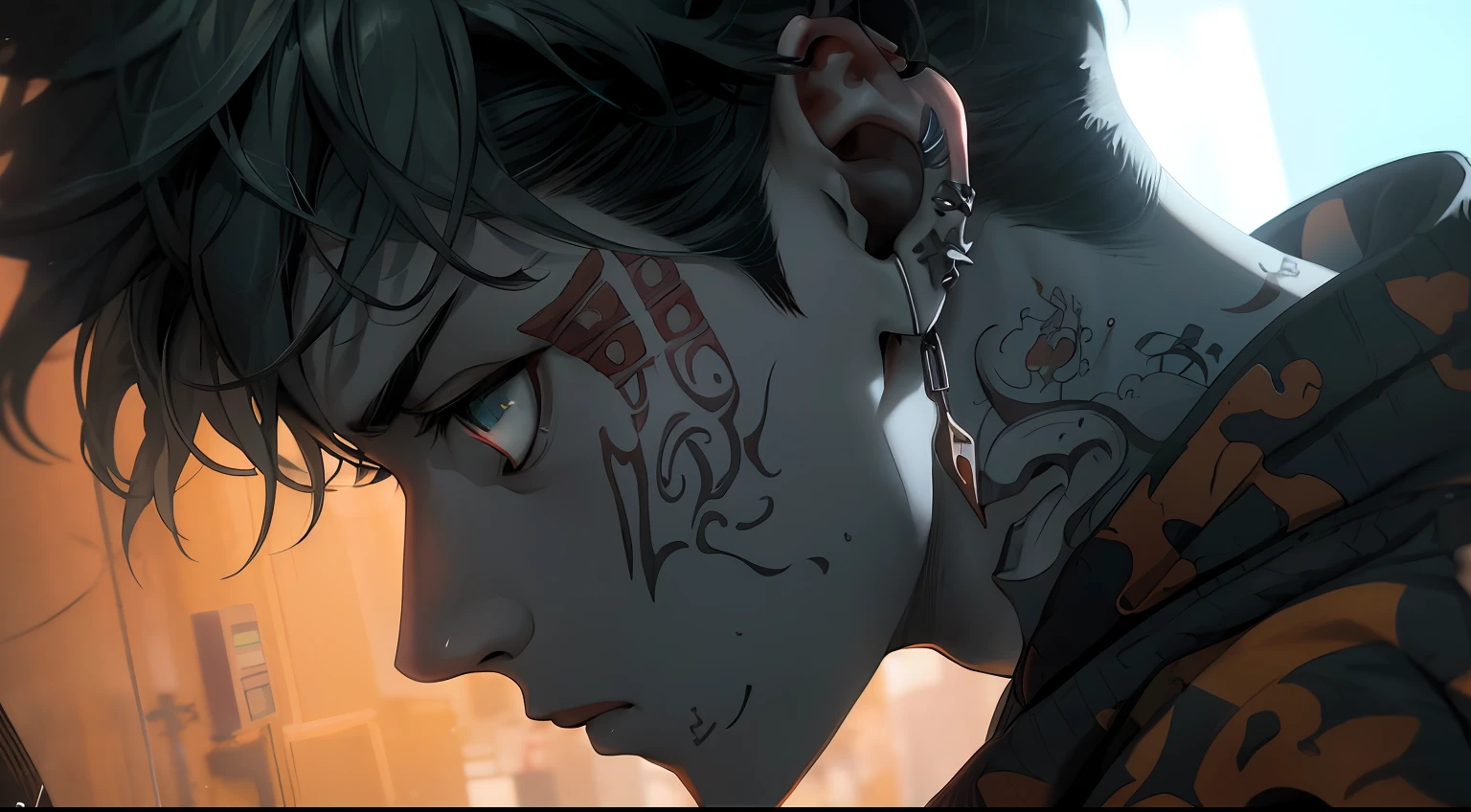 anime - style image of a man with tattoos on his face, handsome guy in demon slayer art, Detailed digital anime art, epic 8 k hd anime shot, cyberpunk anime art, screenshot from guro anime, artwork in the style of guweiz, digital cyberpunk anime art, immensely detailed scene, ross tran style, striking detailed artstyle, great digital art with details --auto