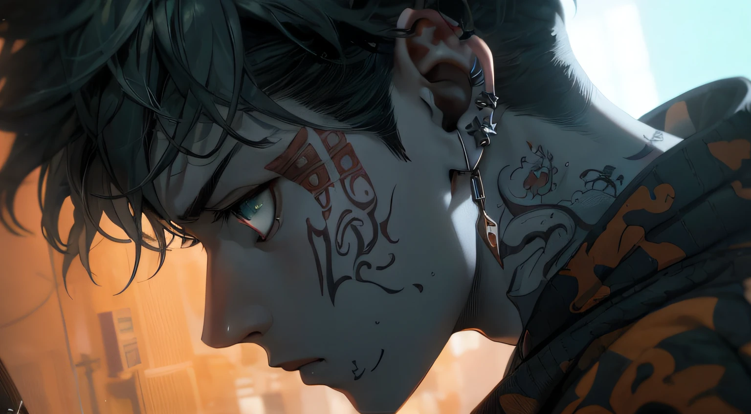 anime - style image of a man with tattoos on his face, handsome guy in demon slayer art, Detailed digital anime art, epic 8 k hd anime shot, cyberpunk anime art, screenshot from guro anime, artwork in the style of guweiz, digital cyberpunk anime art, immensely detailed scene, ross tran style, striking detailed artstyle, great digital art with details --auto