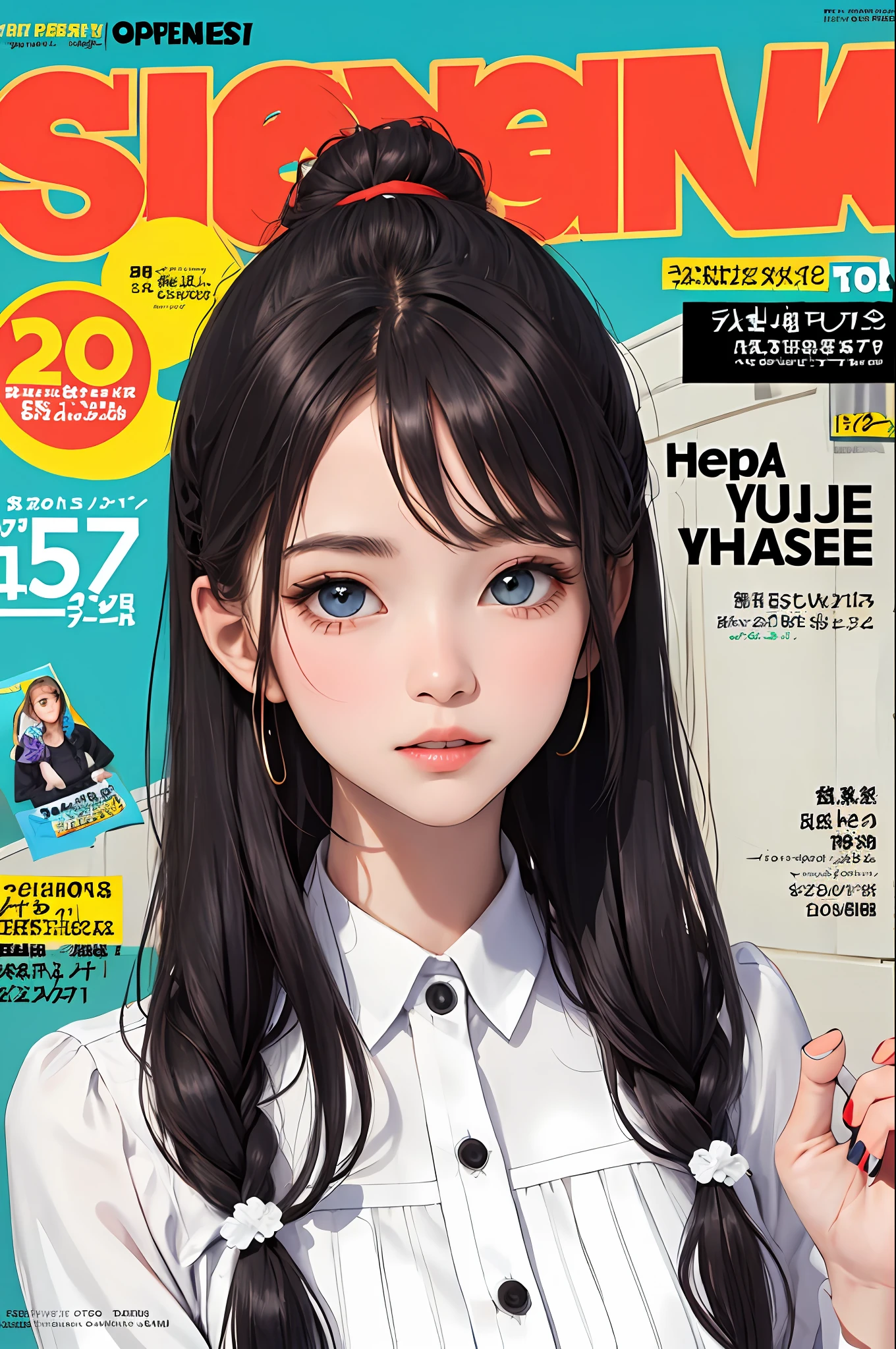 masterpiece, best quality, spring outfit, colorful hair, outdoor, magazine cover ,upper body,