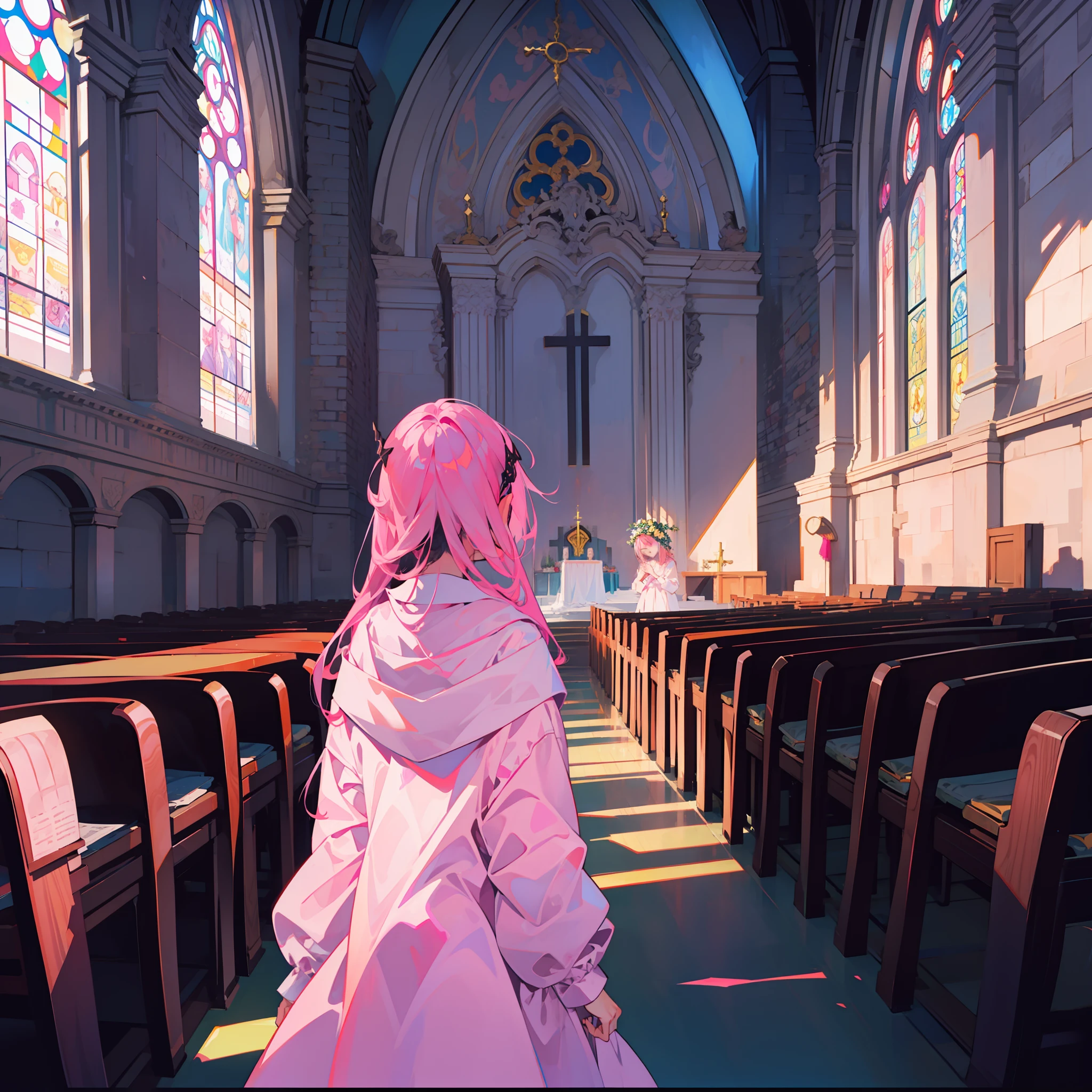 Pink-haired Sister Lori,Pray in church