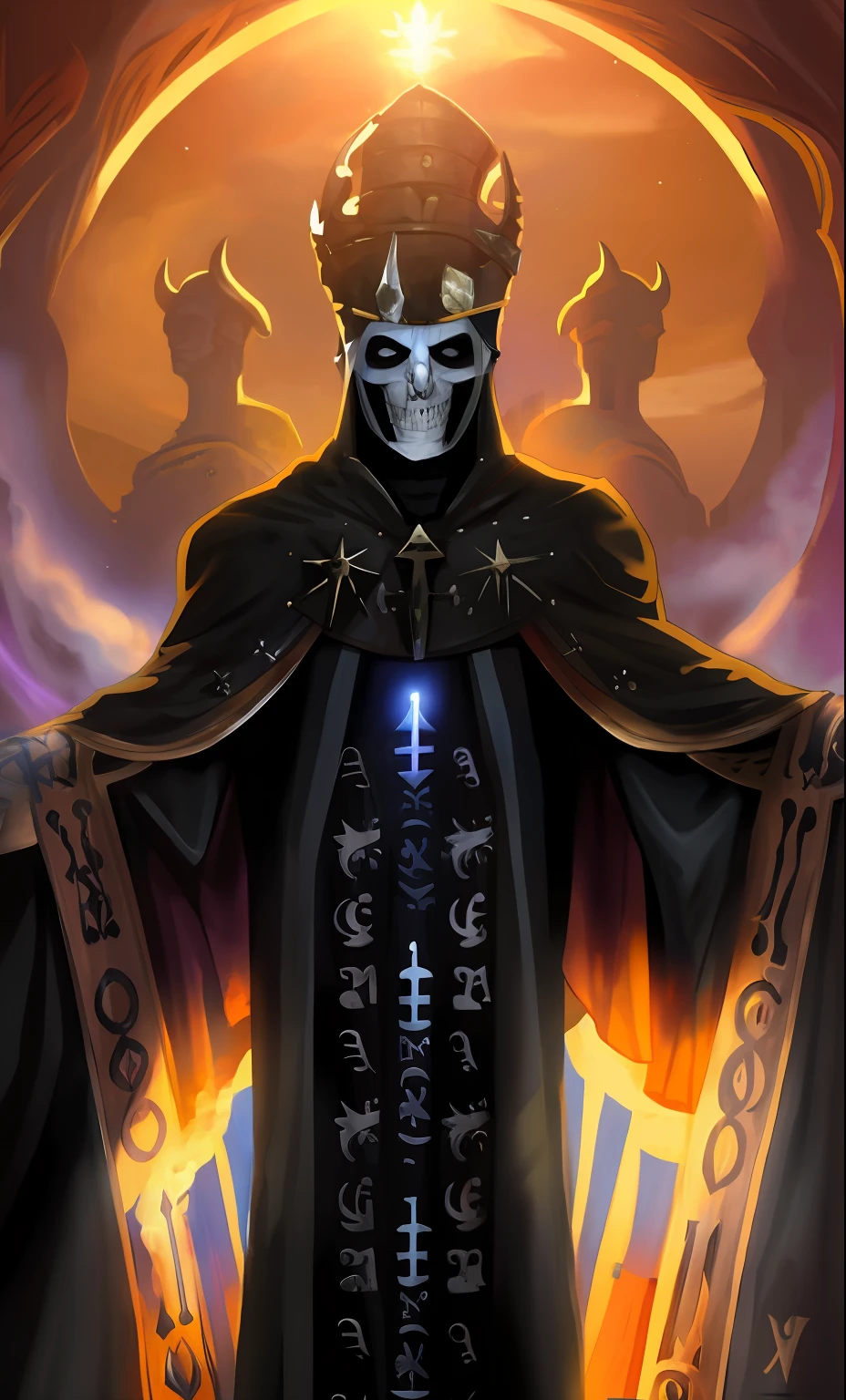 arafed image of a man in a black robe with a horned head, Lich Vecna (d&d), Ish, O Rei da Morte, the emperor tarot card, d & d Ish, papa emeritus, Retrato de um necromante sagrado, Retrato do Deus da Morte, an ominous fantasy illustration, Karthus de League of Legends