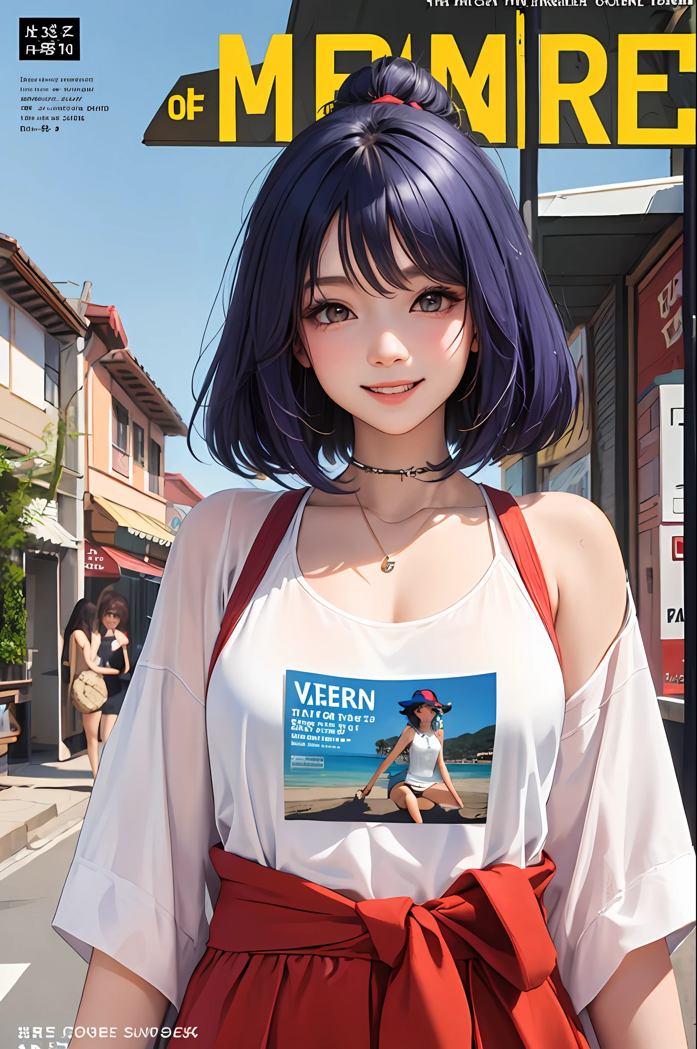 The Masterpiece,Need,Summer clothes,Smile with,Neat cover typography text,Text box,Colored hair,al fresco,cover of a magazine,upper-body,