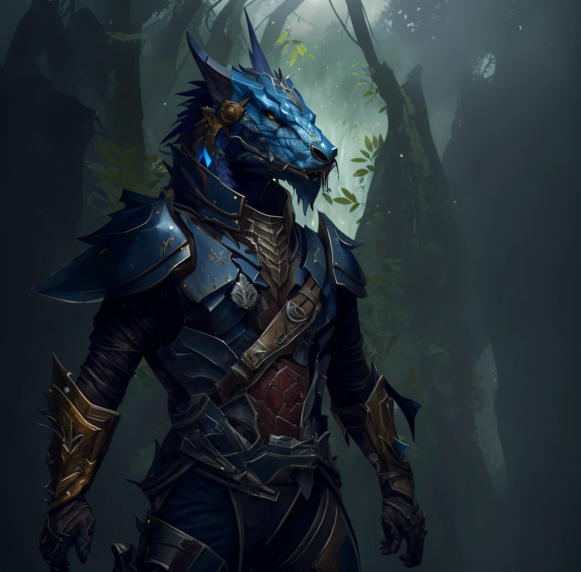 (extremely detailed), (blue armor), (forest background)