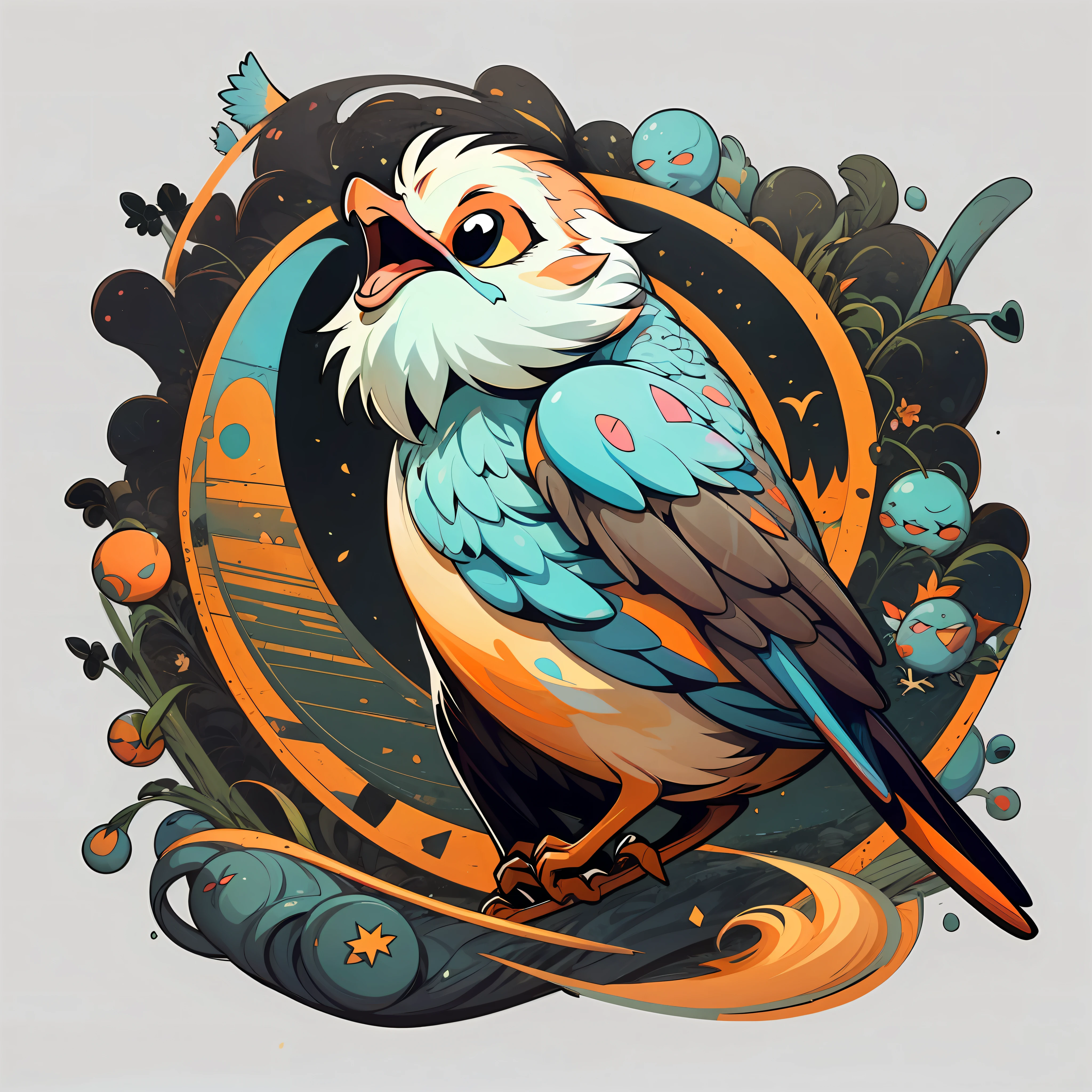 bird singing, Sticker, Enthusiastic, Primary Color, outsider art style, Contour, Vector, White Background, Detailed --auto --s2