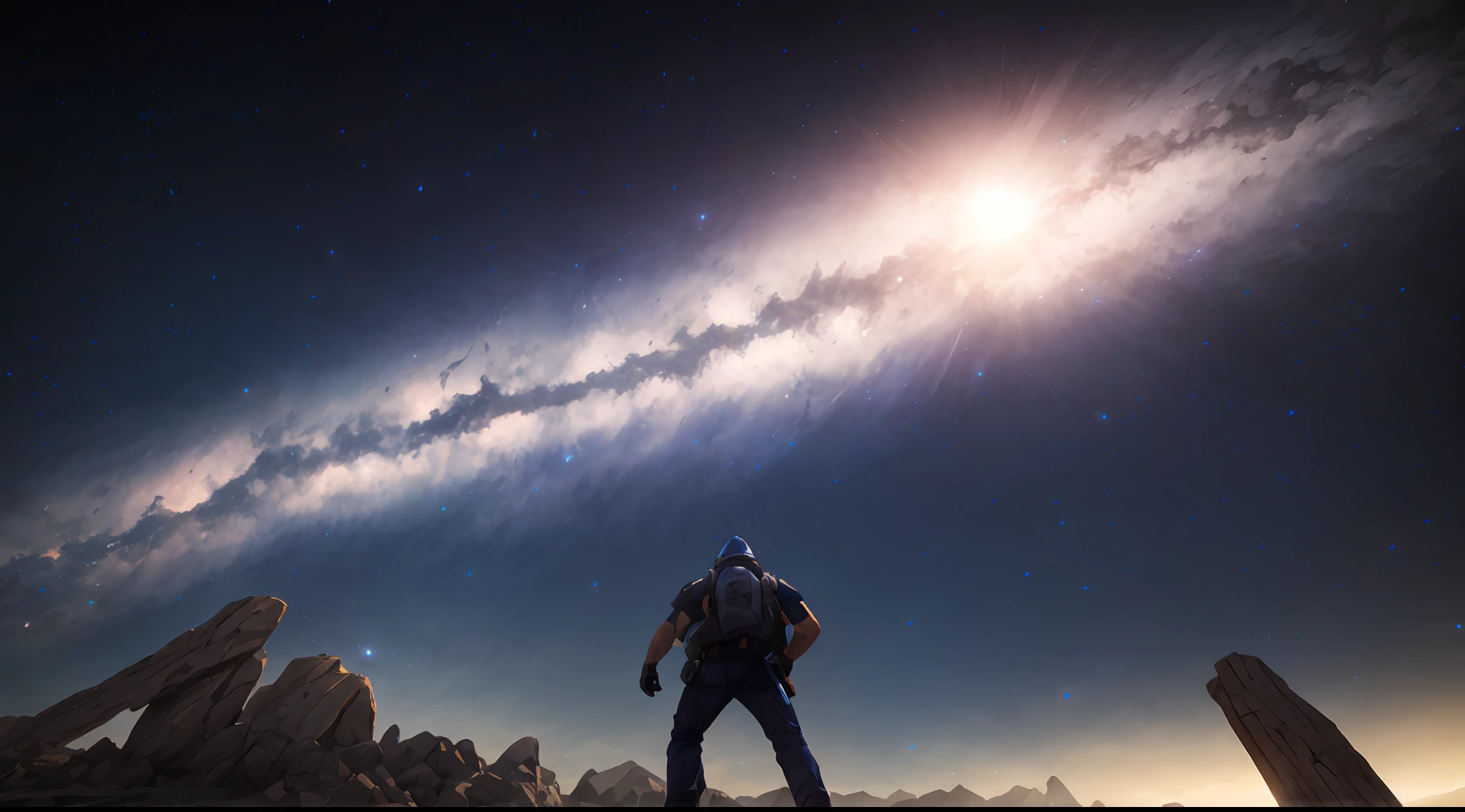 um homem, Muitos detalhes, obra-prima, usando um galeco branco, shows a galaxy, Ultra Detalhado, perfeito, Impeccable, melhor qualidade, 8k, ultra-realistic lighting, shadows in harmony with lighting, cores marcas, Detalhes minuciosos --auto