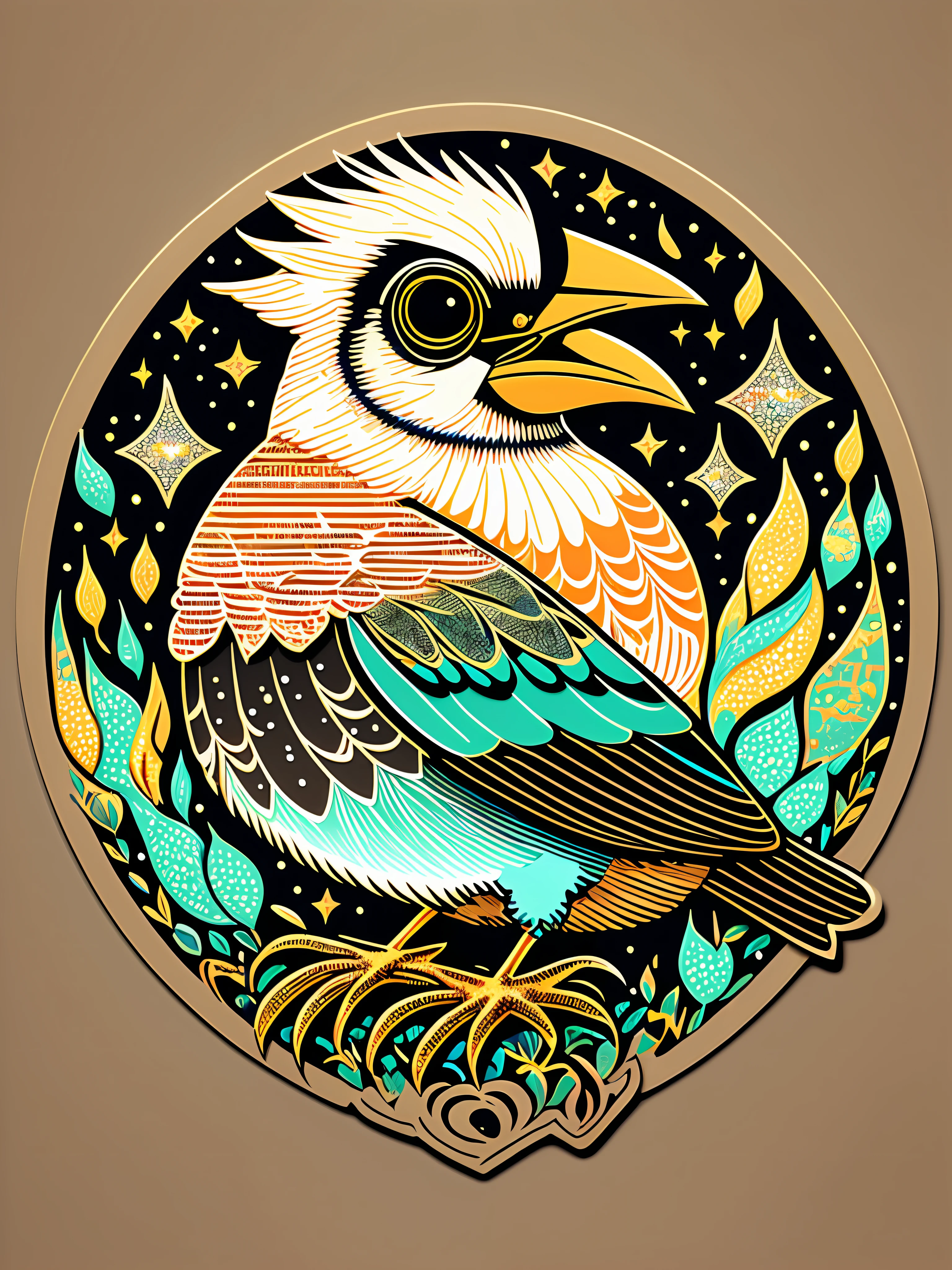 bird singing, Sticker, Content, Sparkly Colors, Folk Art, Contour, Vector, White Background, Detailed --auto --s2
