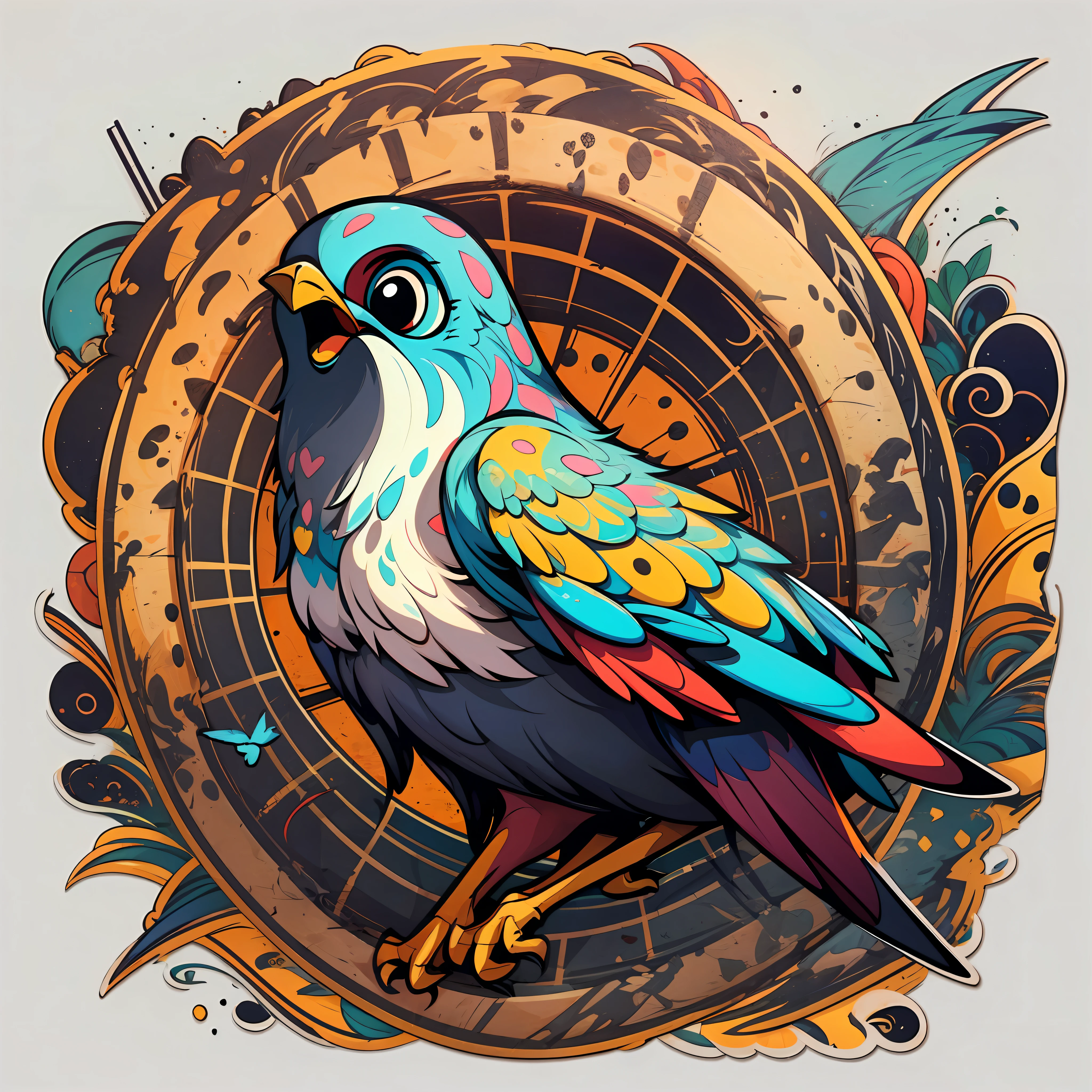 bird singing, Sticker, Enthusiastic, Primary Color, outsider art style, Contour, Vector, White Background, Detailed --auto --s2