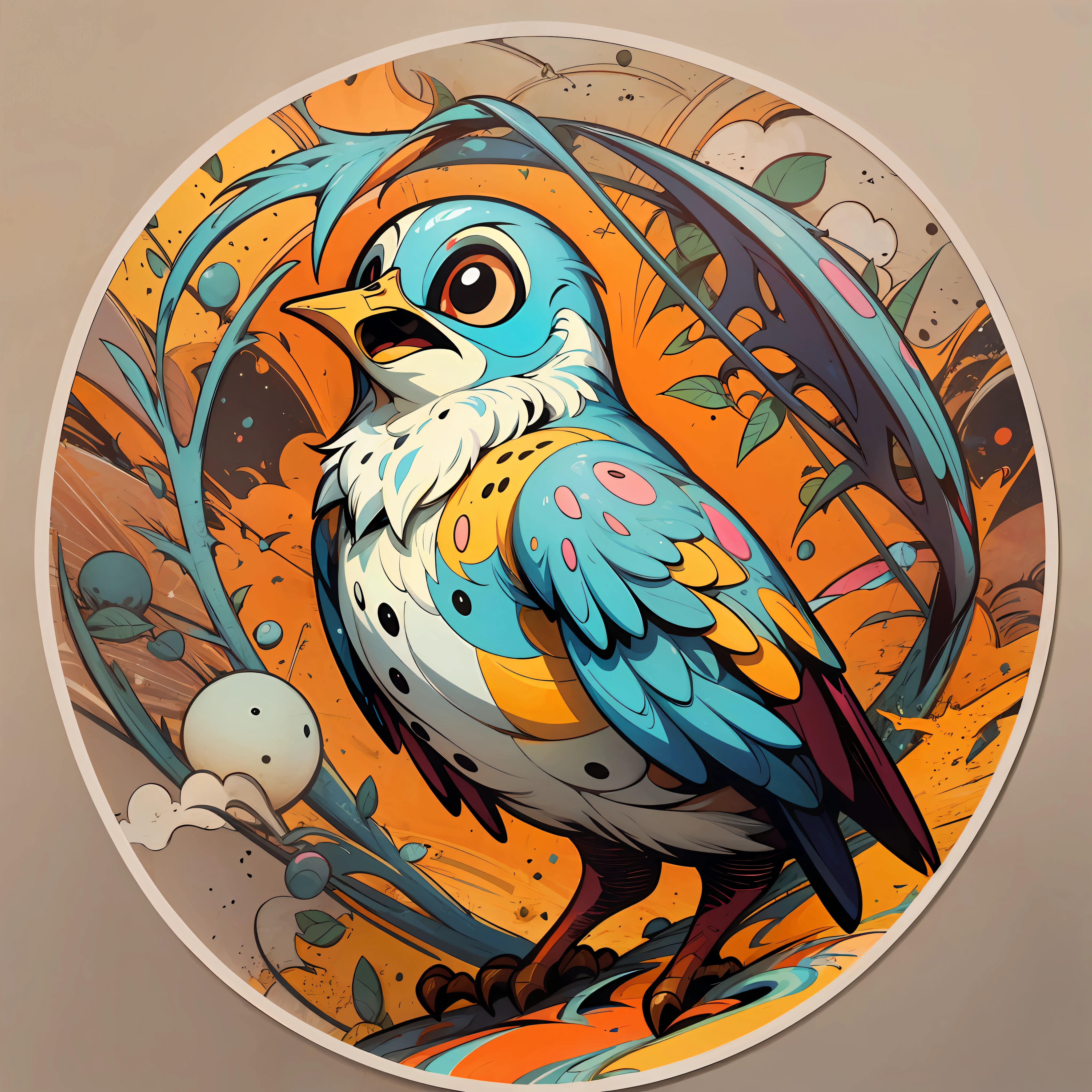 bird singing, Sticker, Enthusiastic, Primary Color, outsider art style, Contour, Vector, White Background, Detailed --auto --s2