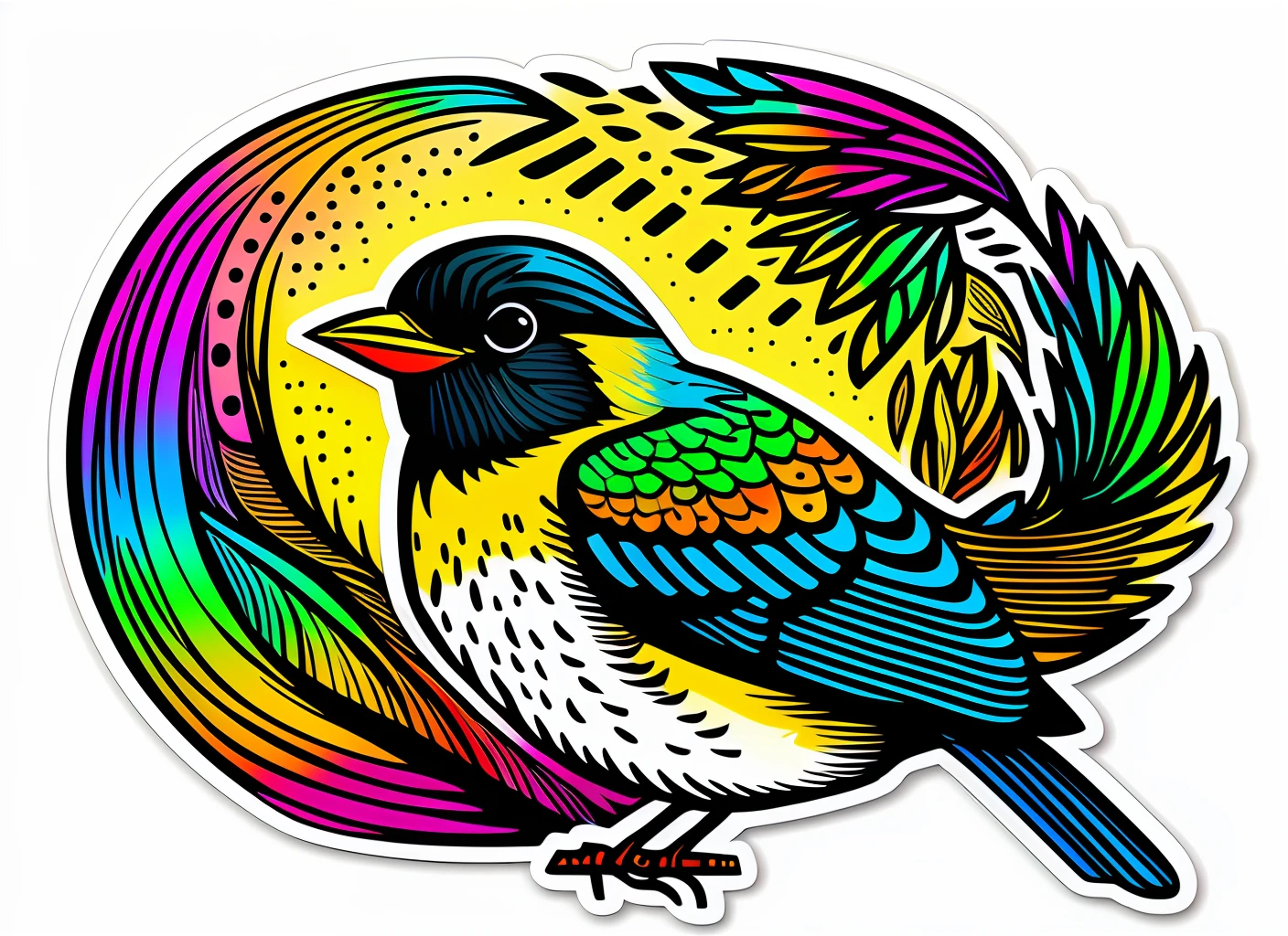 bird singing, Sticker, Content, Sparkly Colors, Folk Art, Contour, Vector, White Background, Detailed --auto --s2