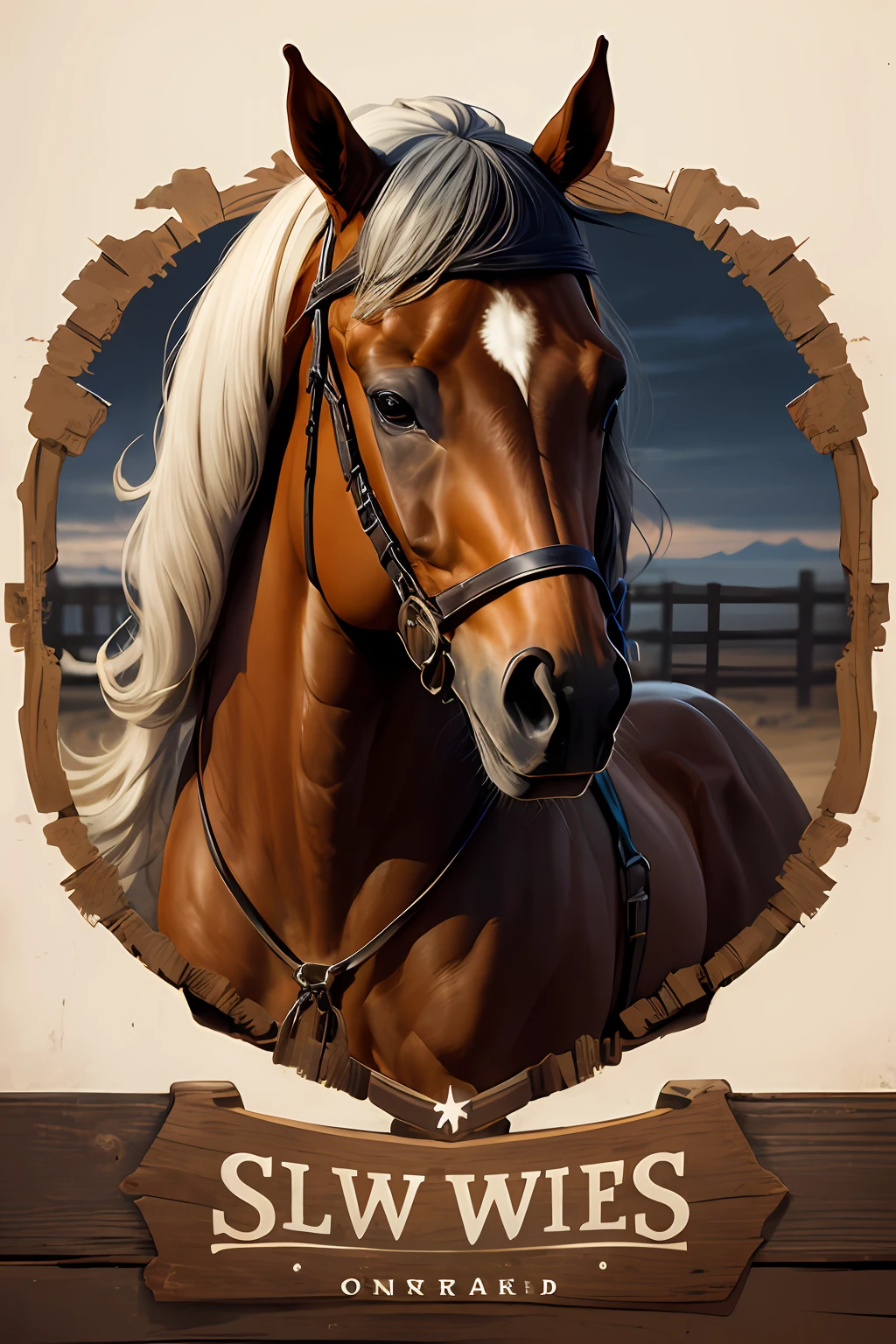 Logo on horse's head, silhuetas, Wild West Stile, Estilos de Cowboy, moldura redonda