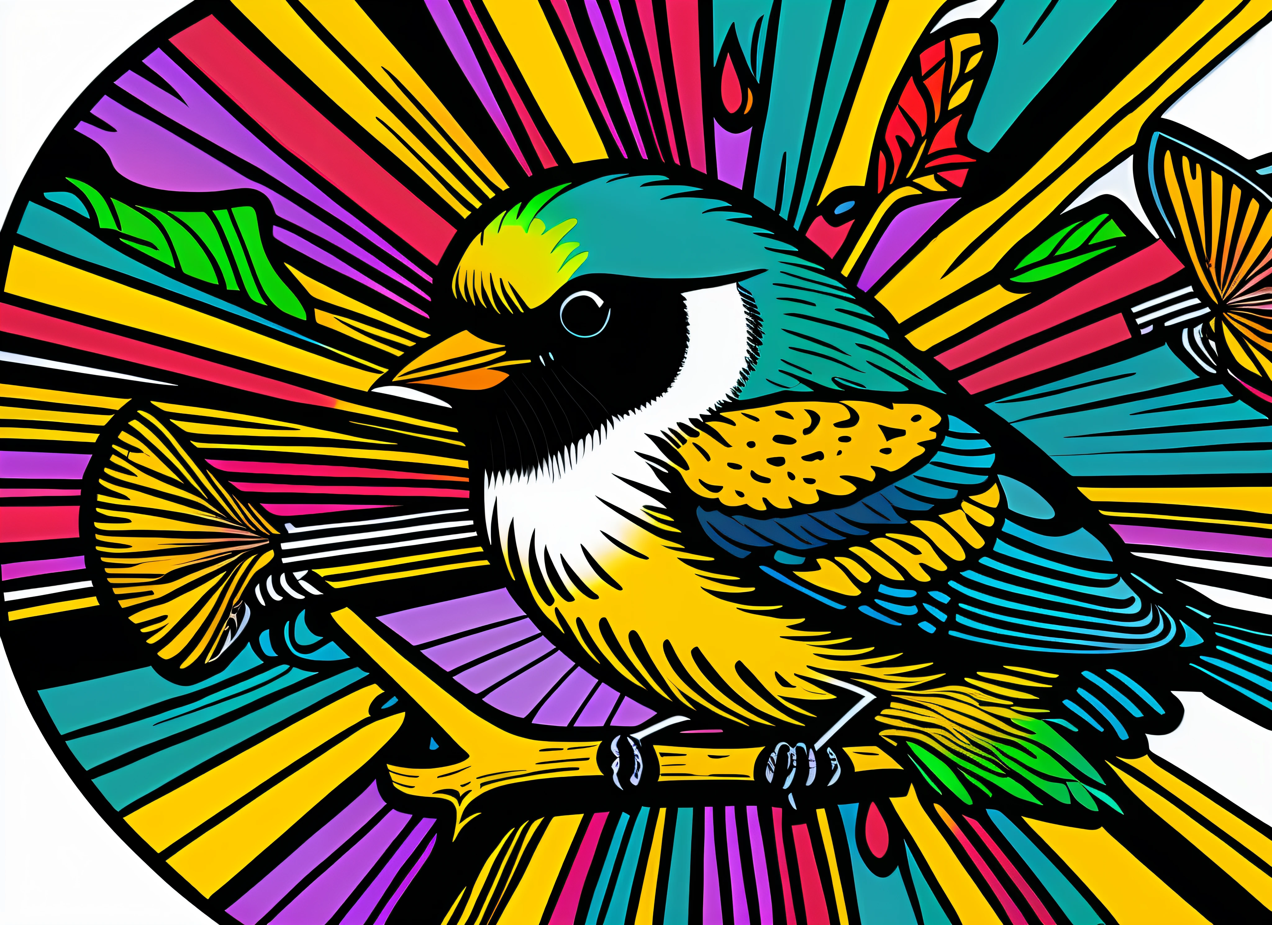 bird singing, Sticker, Enthusiastic, Primary Color, outsider art style, Contour, Vector, White Background, Detailed --auto --s2