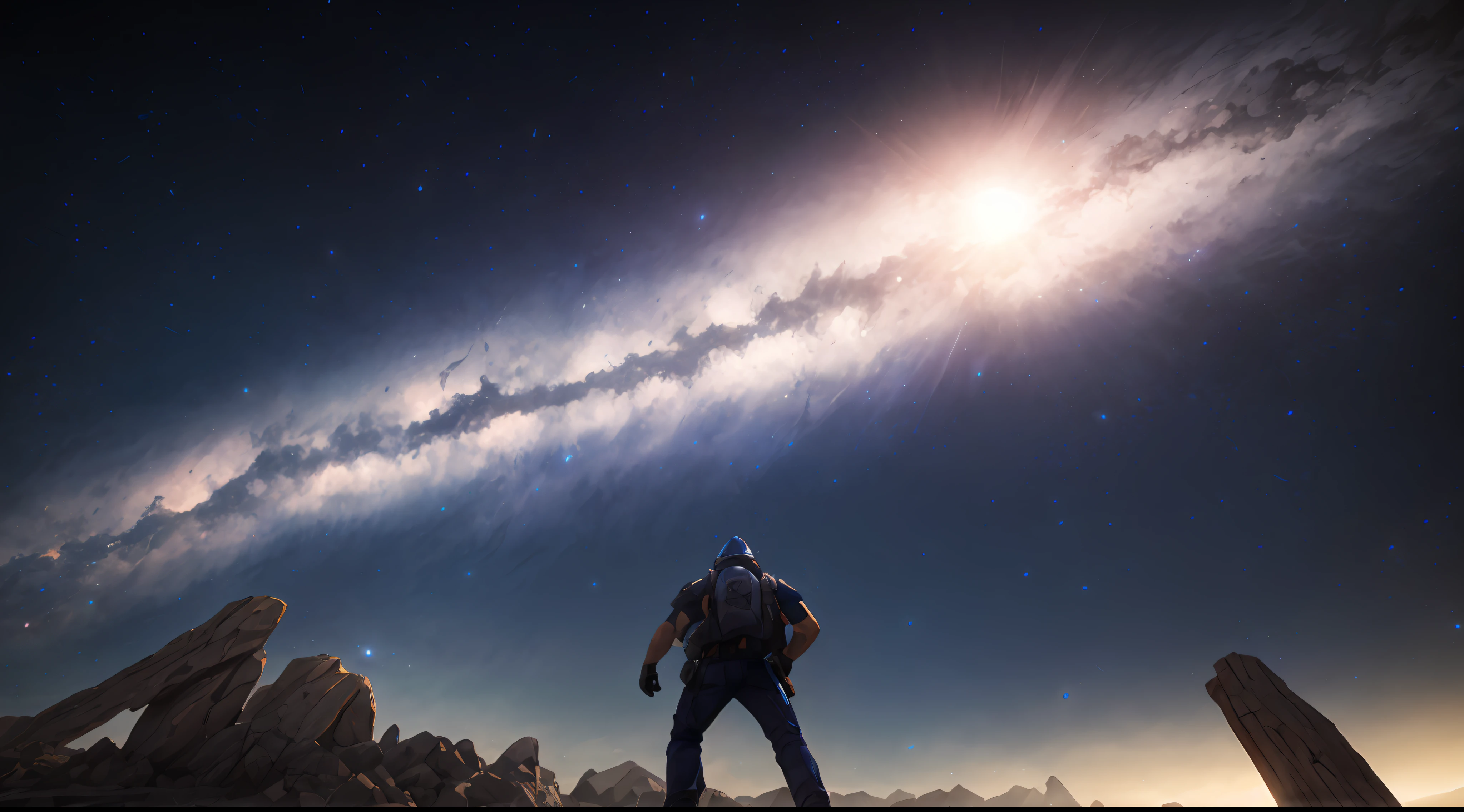 um homem, Muitos detalhes, obra-prima, usando um galeco branco, shows a galaxy, Ultra Detalhado, perfeito, Impeccable, melhor qualidade, 8k, ultra-realistic lighting, shadows in harmony with lighting, cores marcas, Detalhes minuciosos --auto