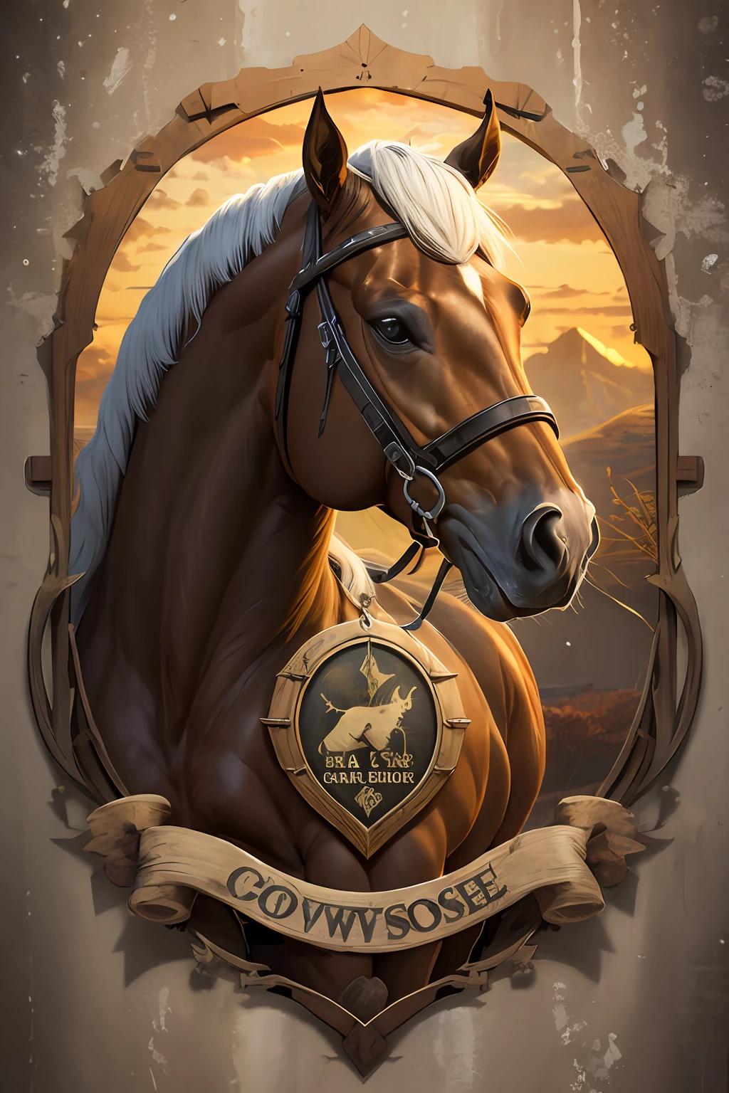 Horseshoe logo, wild west stile, cowboy stile, horsehead centered