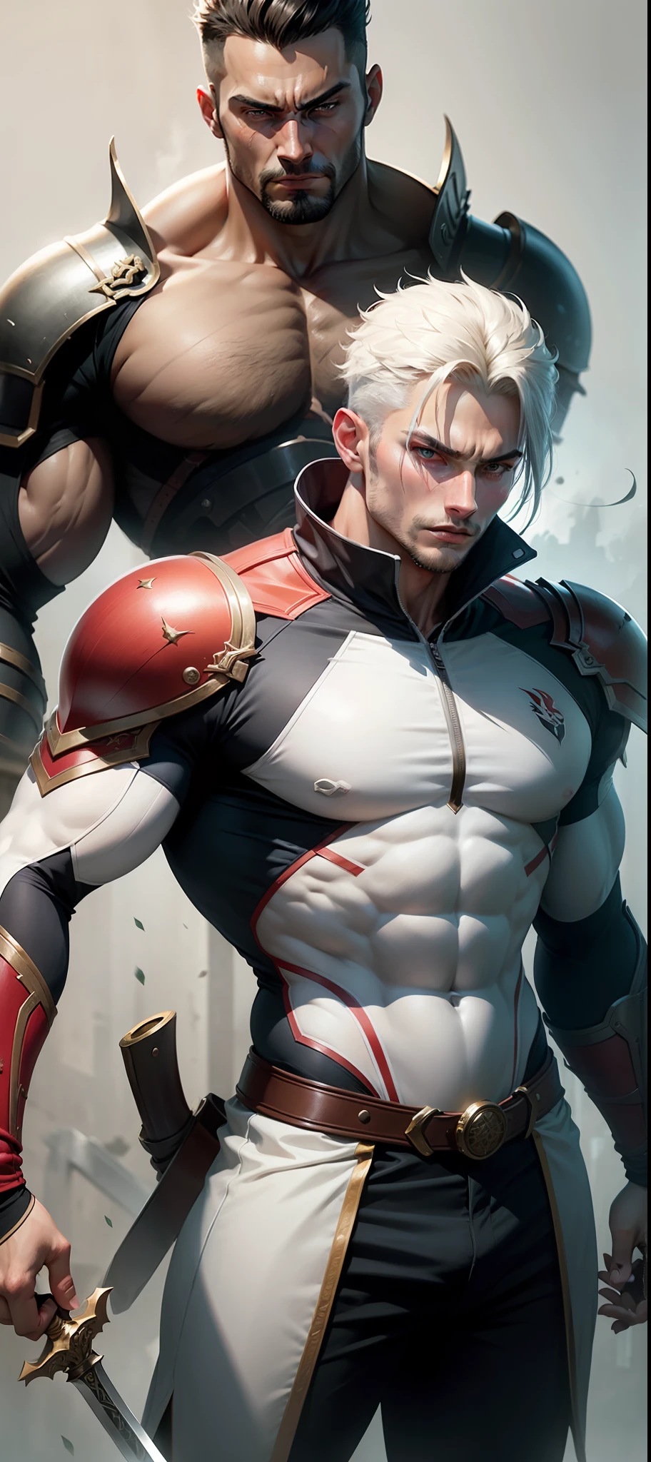 men,Cyber,White and red clothes,Cover photo,Muscle lines,Swordsmanship