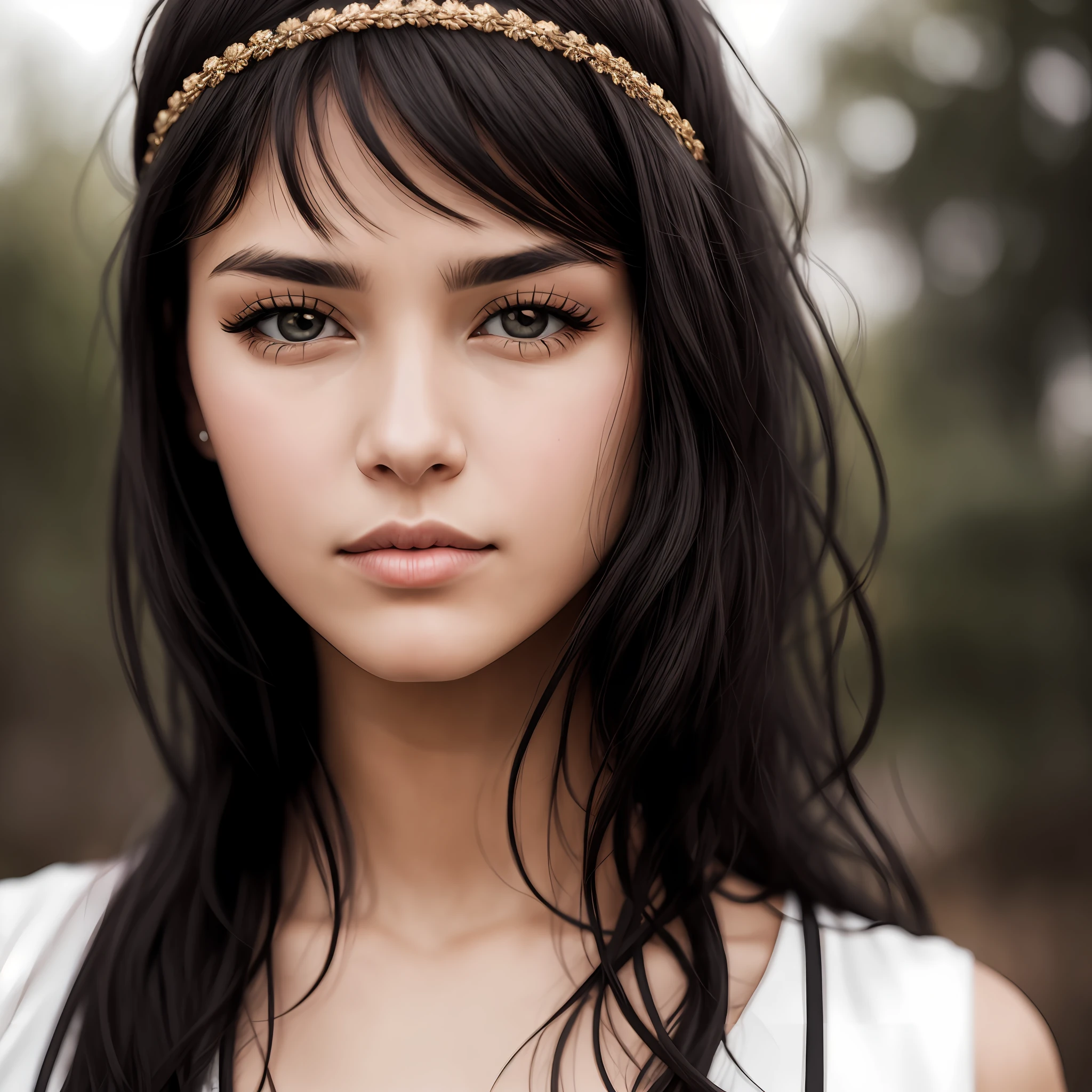 CLOSE-UP, RAW,beautiful woman face, black hair, brown iris, cute, headband,