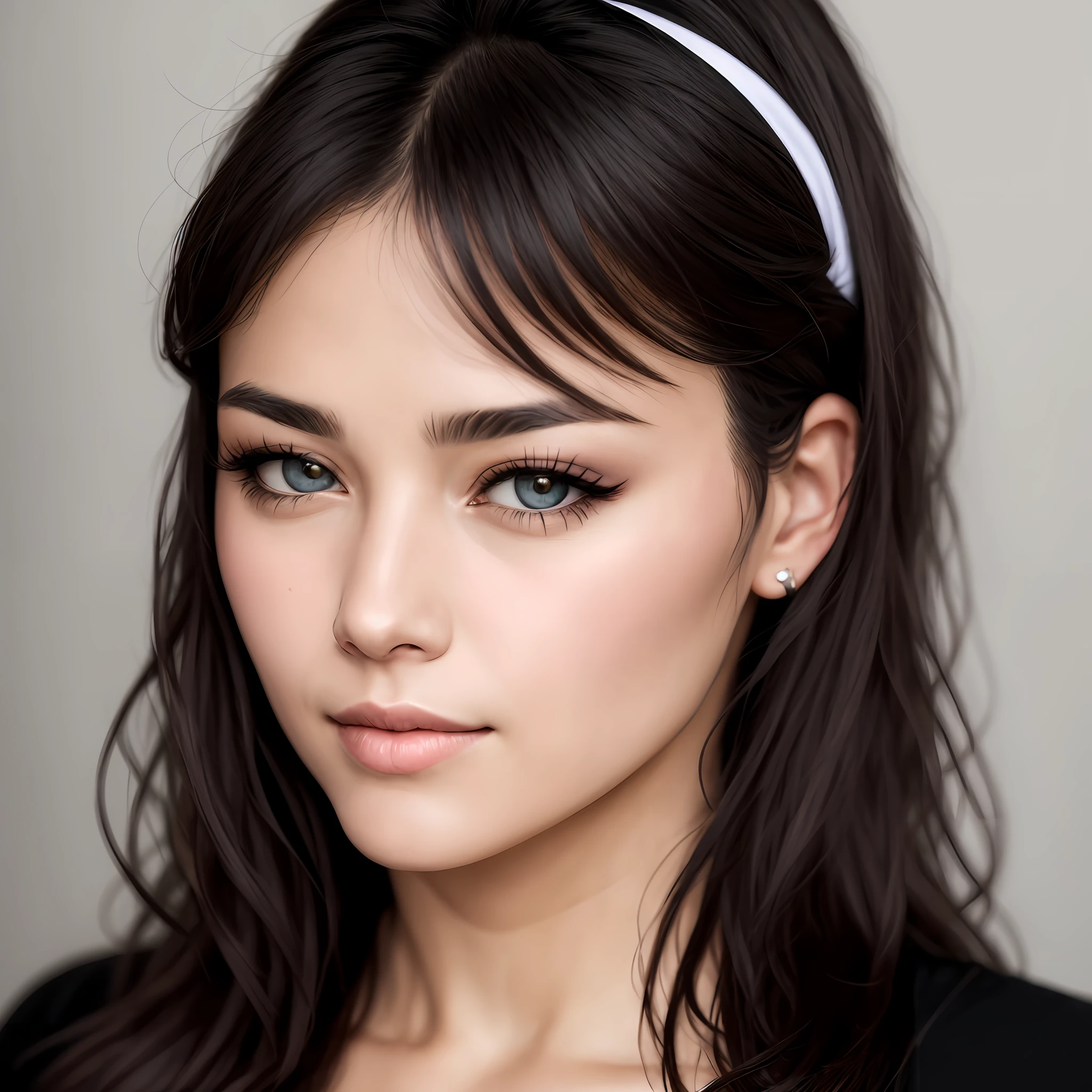 CLOSE-UP, RAW,beautiful woman face, black hair, brown iris, cute, headband,