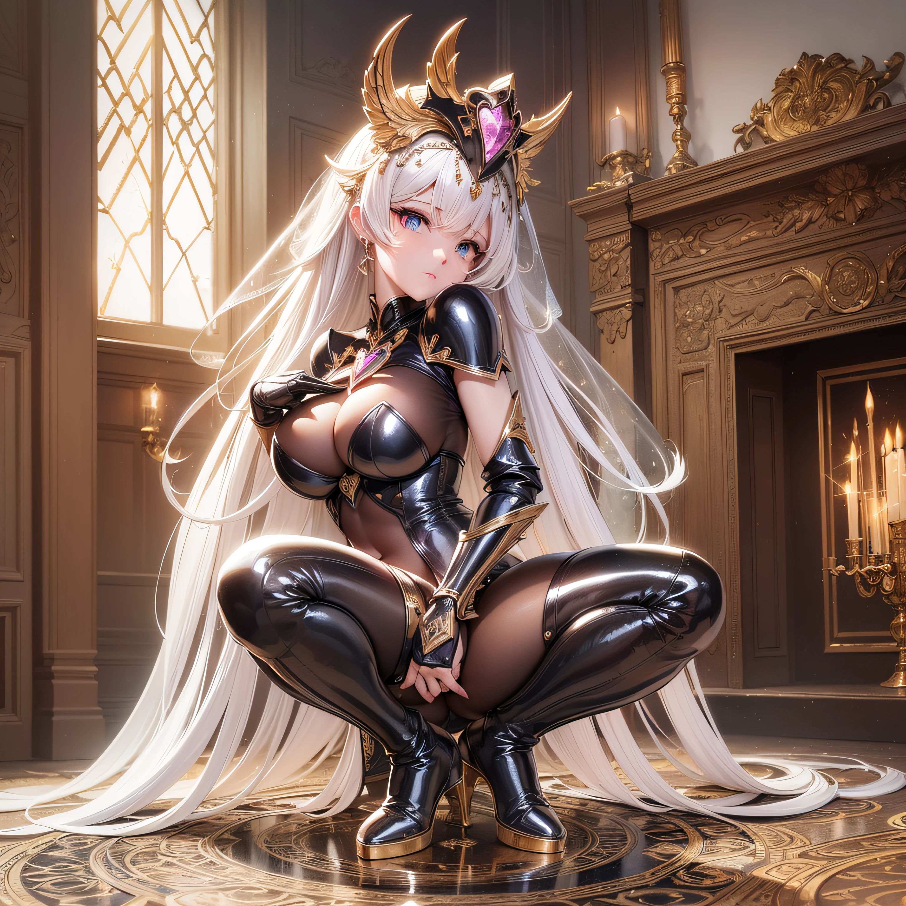 The Masterpiece，best possible quality，Beautiful detail light，1girls，a school uniform，black silk stocking,Masterpiece, high - resolution, An extremely delicate and beautiful, original, Extremely detailed, 1girls ,Evil smile,Full body, Sexy, long gloves,long thigh high boots, pixiv request, meticulous painting, femdom, Sitting, crossed legs,disgust,Perfect female body, Evil eyes, evil grin, The Queen, Long legs, shiny, Shiny hair, Oil skin, Shiny skin, super detailed skin, Beautiful detailed eyes, Sharp focus, High resolution, 4K, detailed , Cinematic lighting, dinamic lighting, spot light, cinematic shadow,