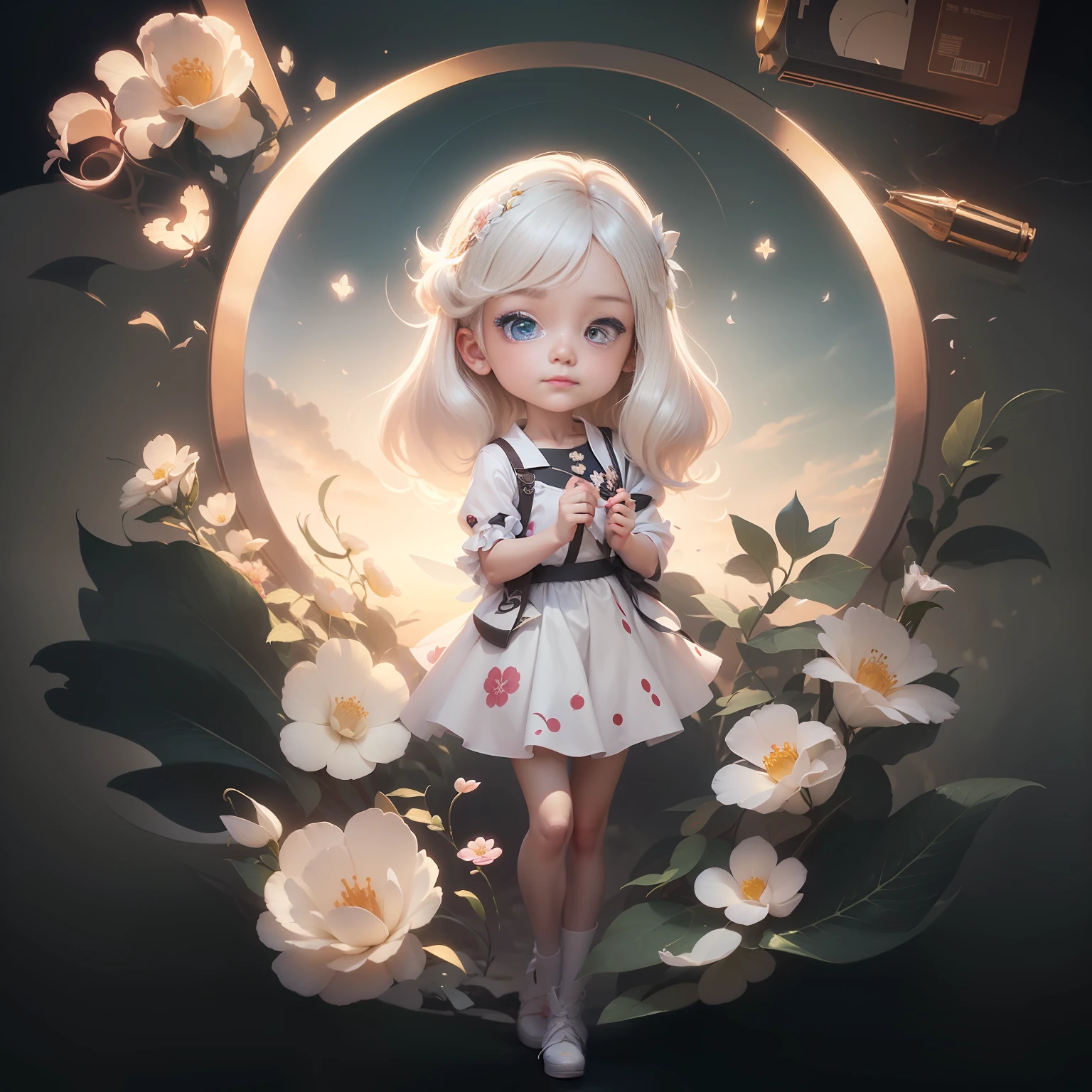 ((CG de alta calidad, estilo de pintura china), (una mujer), imagen de cuerpo completo, pintura de pie del personaje, A beautiful fairy dancing in the magnificent sky, postura hermosa y hermosa, hermosa apariencia como una flor, vestida con ropa hermosa, como la primera flor de loto de nieve, ojos brillando felizmente, llenos de luz, Brilliant surrounding magic array, containing oriental aesthetics, hermosa ropa de hadas, postura exquisita, cabello largo como una cascada, luz blanca intermitente, Dream clouds, C4D, renderizado OC, film edge light, luz fina, obra maestra, Super detail, epic composition, ultra HD, alta calidad, 32k --auto