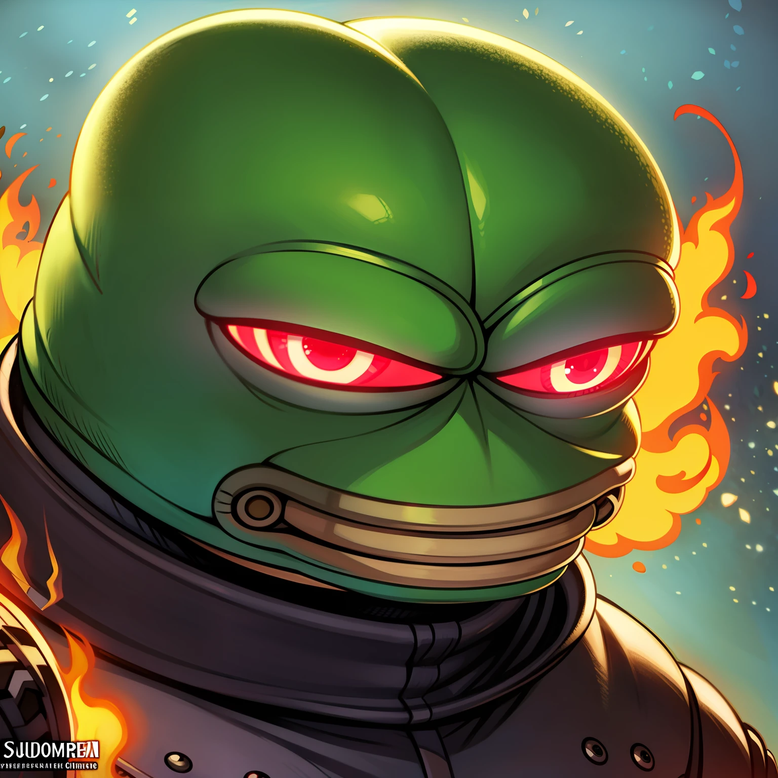 ((pepe_frog)) ((boy person)), Pepe as a Terminator robot, evil, droid body, black and red, glowing eyes, fire, photorealistic, intricate details, hdr, antialiased, 8k, syd mead, sharp details, vallejo, illustration, artgerm, donato giancola, Joseph Christian Leyendecker, Les Edwards, Ed Repka, WLOP, Artgerm , by studio ghibli , cartoon,