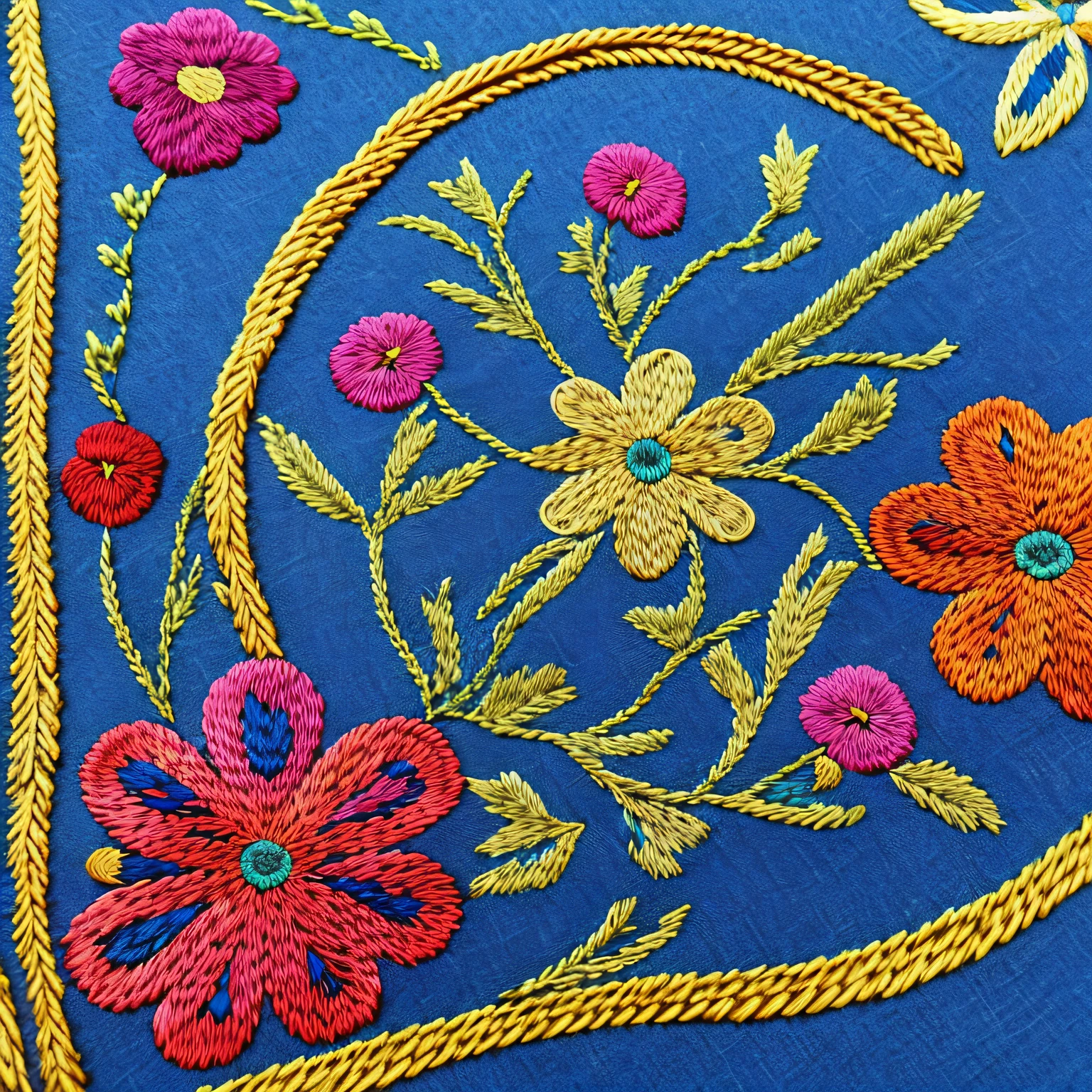 traditional Embroidery many separate flowers, different types flowers, different colors, using floss --auto