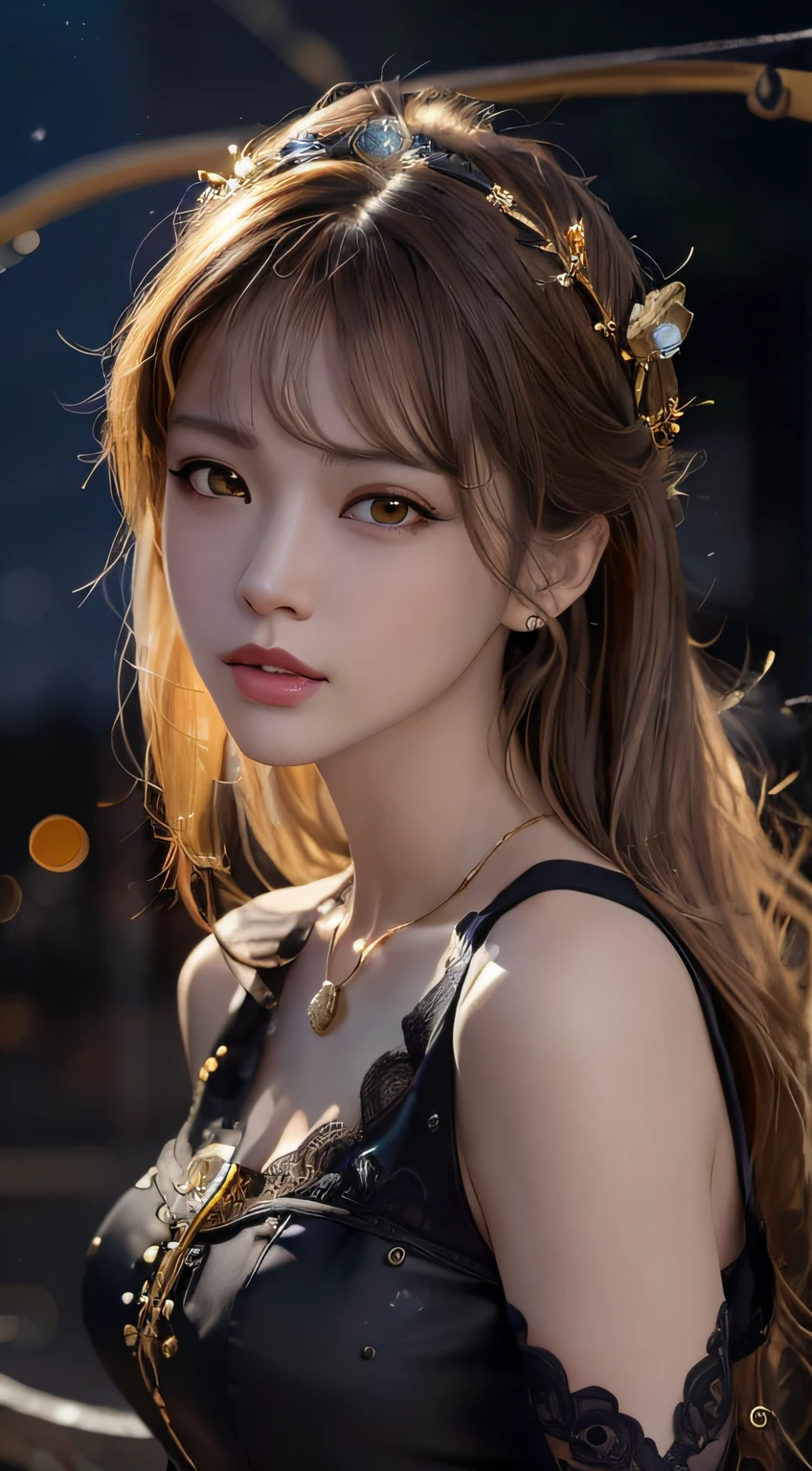 araffe woman with a black dress and a gold headpiece, 🤤 girl portrait, Realistic. Cheng Yi, guviz style artwork, a beautiful anime portrait, realistic art style, cute portrait, realism artstyle, Photorealistic!!!!!!! artgerm style, kawaii realistic portrait, realistic art style, inspired by Yanjun Cheng, beautiful digital illustration, 🌺 cgssociety