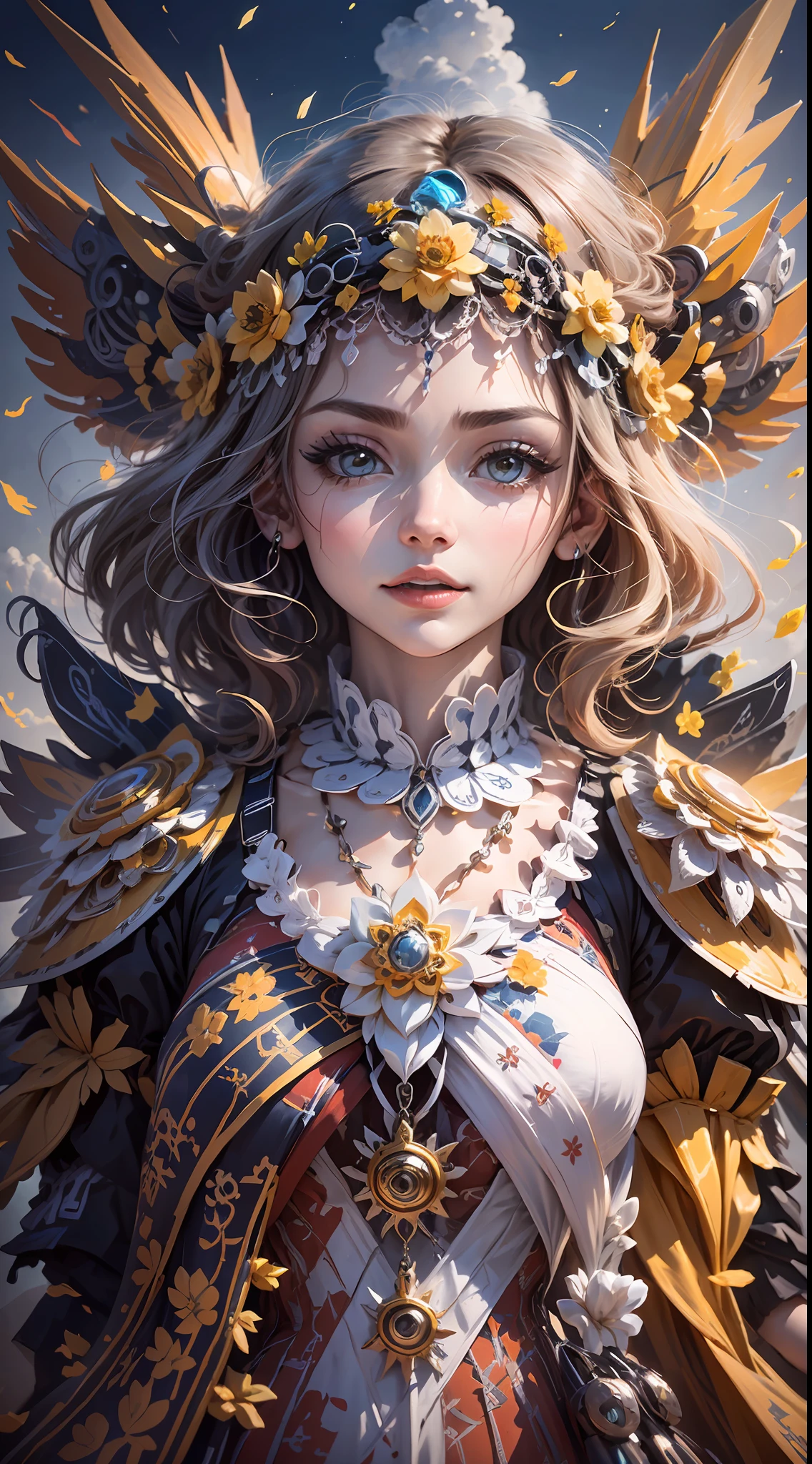 (((White Cloud Background))), (((High Saturation))), ((Surrounded by Color Splashes)))) Ultra Detailed, Beautiful and Aesthetic, Masterpiece, Best Quality, (Zentangle, Mandala, Tangled, Entangle), (Fractal Art: 1.3), 1girl, Very Detailed, Dynamic Angle, Cowboyshot, Most Beautiful Forms Chaotic, Elegant, Fauvist Design, Bright Colors, Romanticism, Michal Mraz, Adrian Ghenny, Petra Courtwright, atmospheric, ecstatic notes, flow notes visible