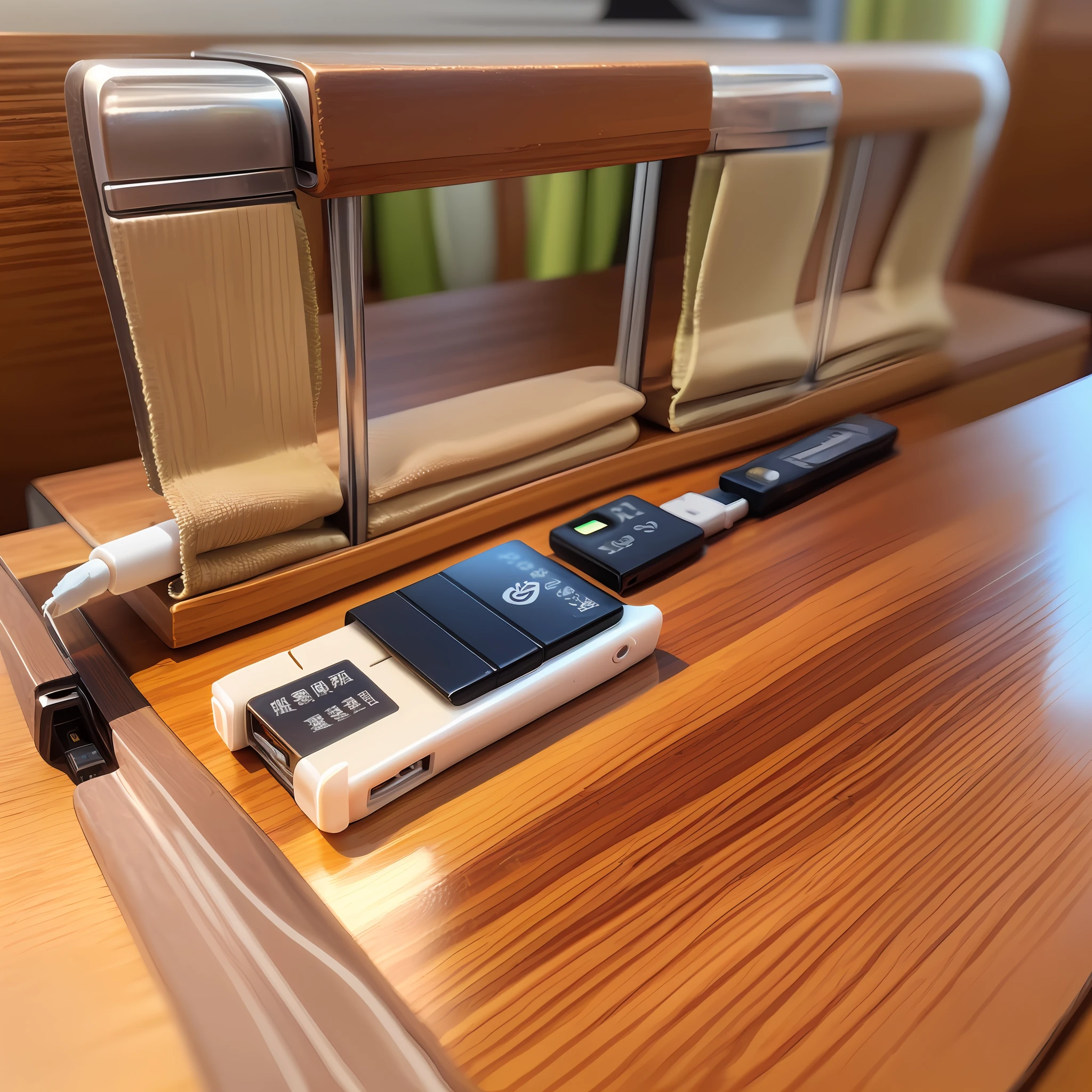 There is only one close-up USB stick on the table,A little decoration on the table,Not too much。Overall bright style。