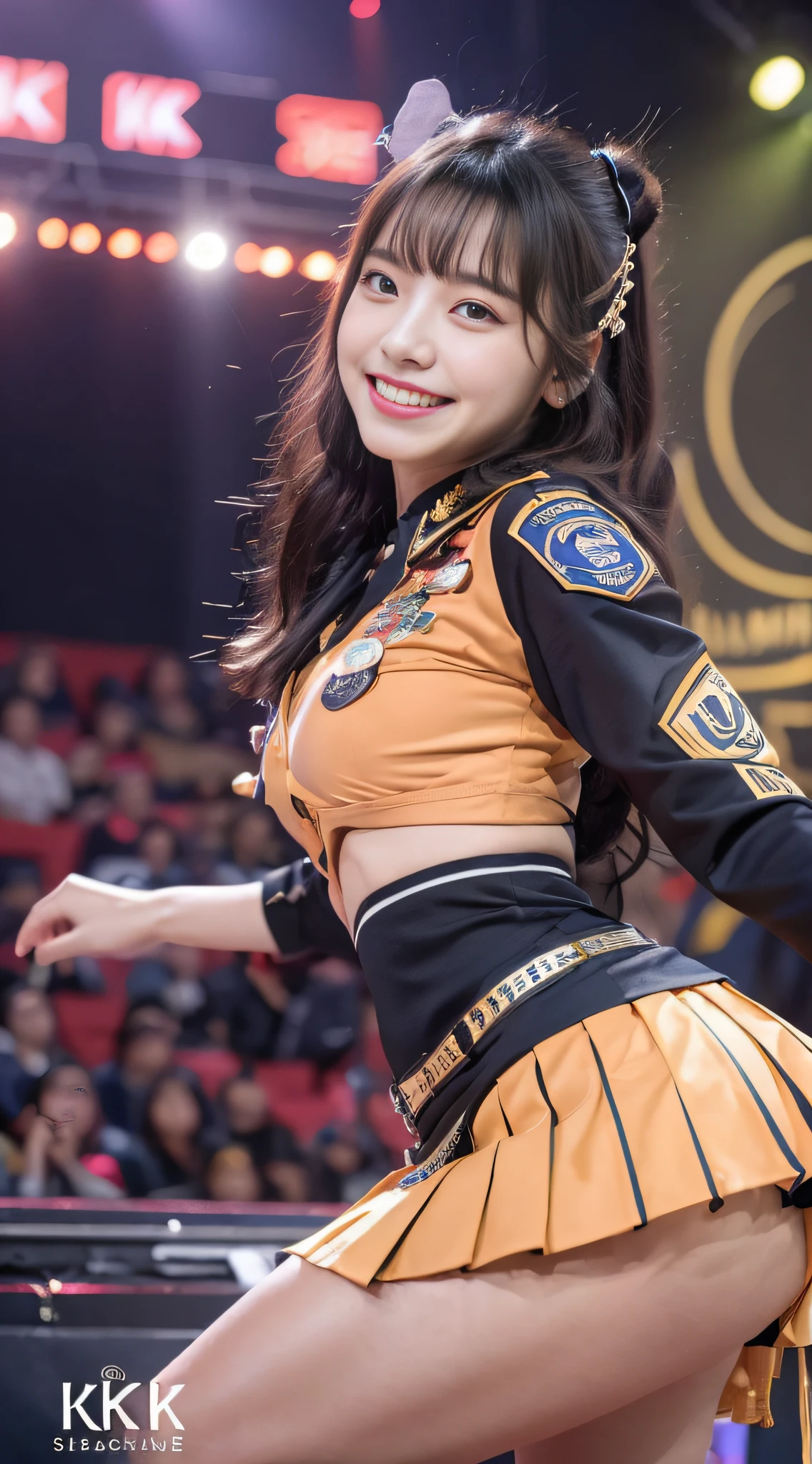 Sorrisos、Perfect girl body、Big Body Set((K-pop Idol))(Heart)((You're on stage(Live Action))Angle from below:Low angle、badge、nametag、ribbons、Mole、camel's toes、(miniskirts)pantiy、Lower breast、Super huge