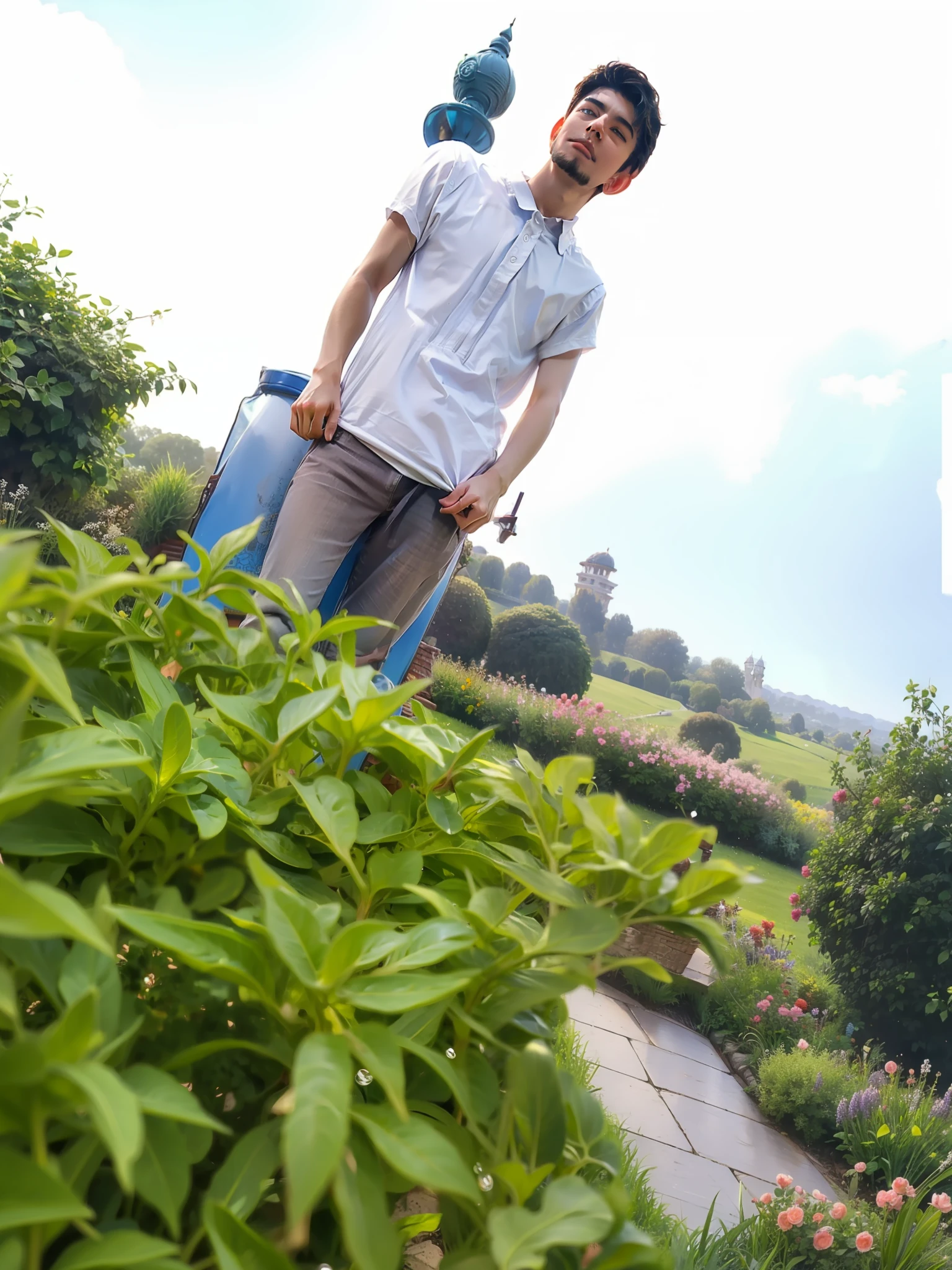 A beautiful garden type view with beautiful sky