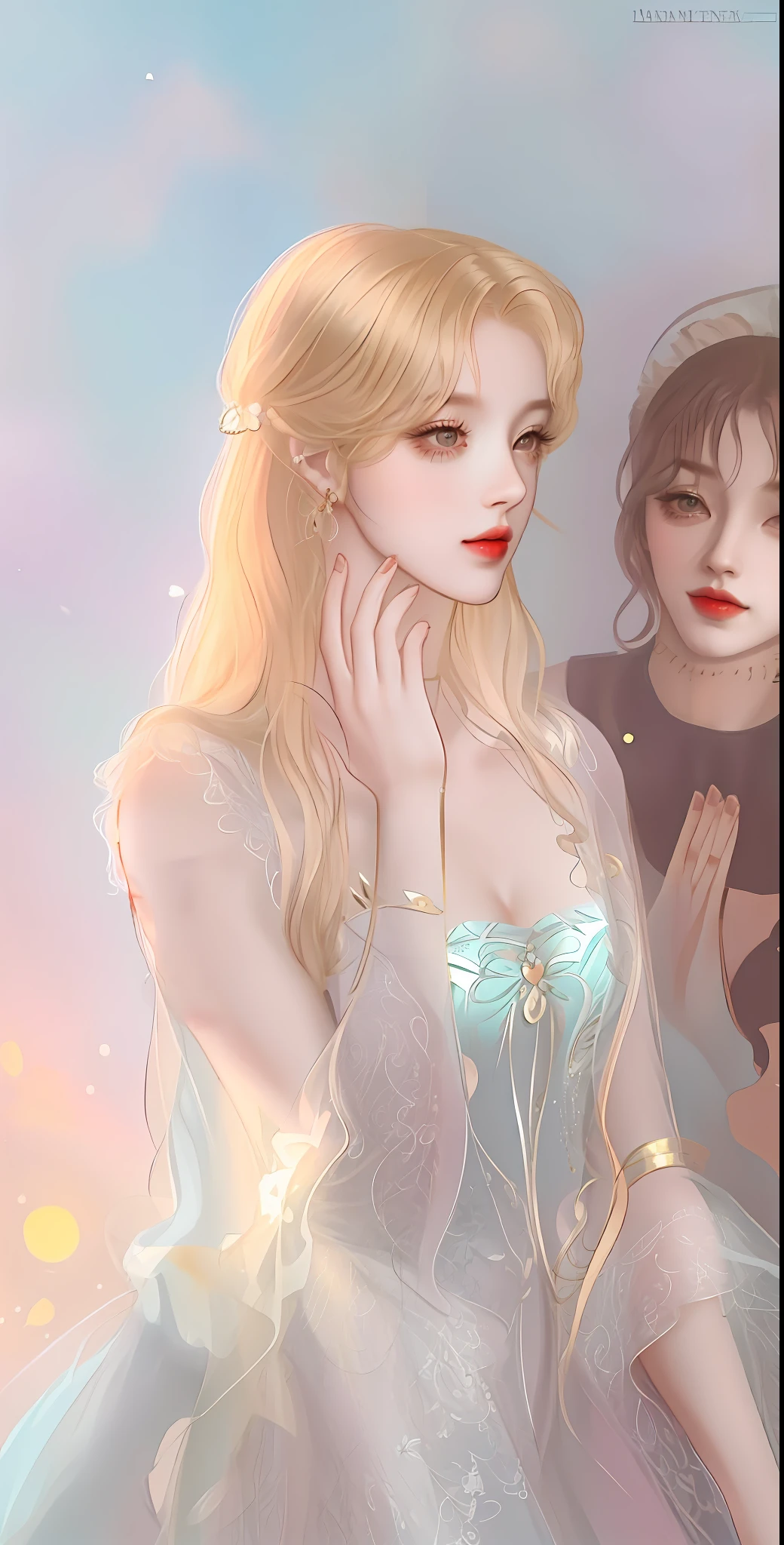 um close up de uma mulher em um vestido com um homem em um terno, No estilo de arte de Bowater, ((uma bela imperatriz fantasia)), beautiful androgynous prince, madonna genderbend elegante, fanart requintada altamente detalhada, rococo queen, delicate androgynous prince, ambos vestindo roupas vitorianas, Inspirado em Amano, Anime Art Nouveau Coreano, shoujo vintage