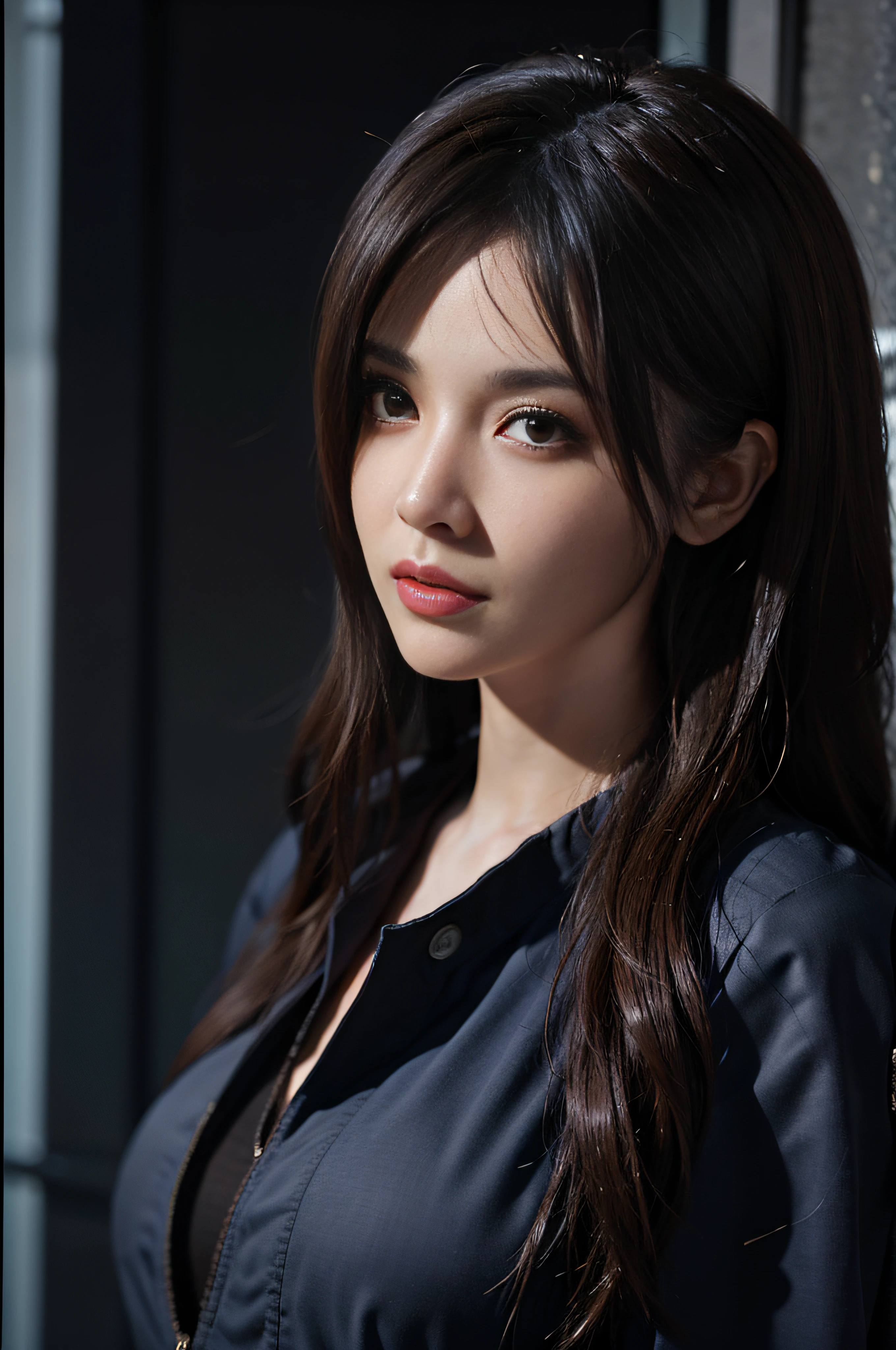 Hyperrealist portrait of female by david hockney and alphonse mucha,fantasy art, photo realistic, dynamic lighting, artstation, poster, volumetric lighting, very detailed faces, 4 k, award winning,, 1girl, in the dark, deep shadow, low key,cowboy shot,(official clothing:1.4) ,long hair,white hair,