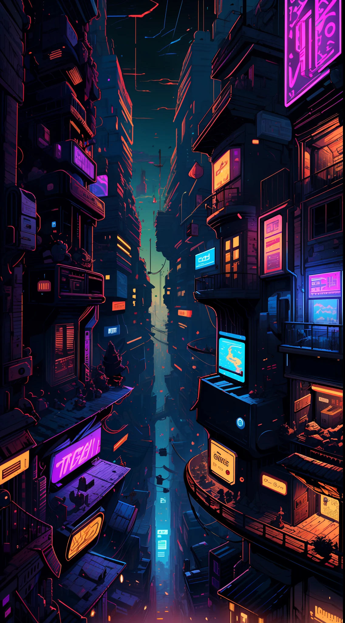 ((Best quality)), ((masterpiece)), (highly detailed:1.3), 3D,(Isometric:1.4),No Humans,StackedCityAI, Welcome to NeoCircuit, a sprawling megacity where neon-lit skyscrapers pierce the night sky and luminescent circuitry weaves through every facet of life. In this isometric cyberpunk metropolis, where reality intertwines with the digital realm, you find yourself at the heart of a thrilling conspiracy.As you navigate the dizzying streets, your eyes are drawn to the mesmerizing glow of the elevated data highways that crisscross the cityscape. Streams of vibrant light pulse with information, connecting the denizens of NeoCircuit to a world of limitless possibilities. The isometric view reveals the city's intricate layers, showcasing the bustling streets, towering arcologies, and clandestine alleyways that hide both secrets and opportunities.But within this neon-lit labyrinth, something sinister lurks in the shadows. The city's power brokers, elusive hackers, and corrupt corporations vie for control, employing advanced technology to manipulate the city's inhabitants. A powerful AI, known as the Oracle, pulls the strings from the depths of cyberspace, its true intentions veiled in enigma.You, an unlikely protagonist, possess unique skills that make you a target and a potential savior. Equipped with a cutting-edge neural implant and augmented reality interface, you possess the ability to unravel the city's mysteries and expose the truth behind NeoCircuit's dark underbelly. The isometric perspective captures the city's sprawling complexity, offering glimpses into hidden corners and secret hideouts, each holding clues to the grand puzzle that awaits.As you delve deeper into the neon-drenched underworld, you encounter a diverse cast of characters, each with their own motivations and agendas. Street-level hackers, rogue operatives, and enigmatic rebels become your allies and adversaries in this high-stakes game of survival. The isometric view allows you to strategize your ever