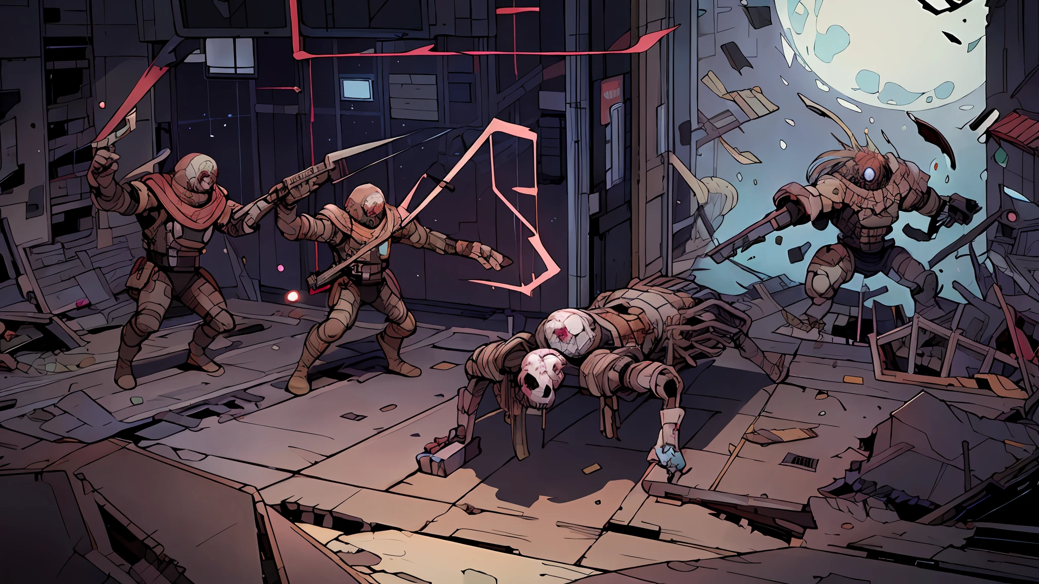 (((corpses))), inside massive derelict, debris, makeshift cover, battle aftermath, destroyed lights, red alarms, sirens, dark lighting, Deep Sky Derelicts