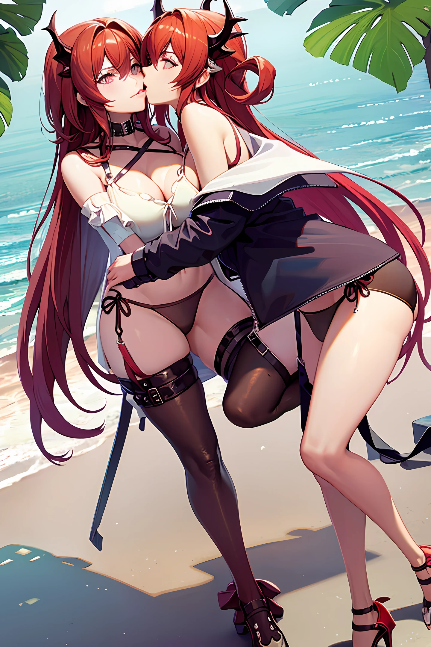 Rias and akeno kissing in a bikini