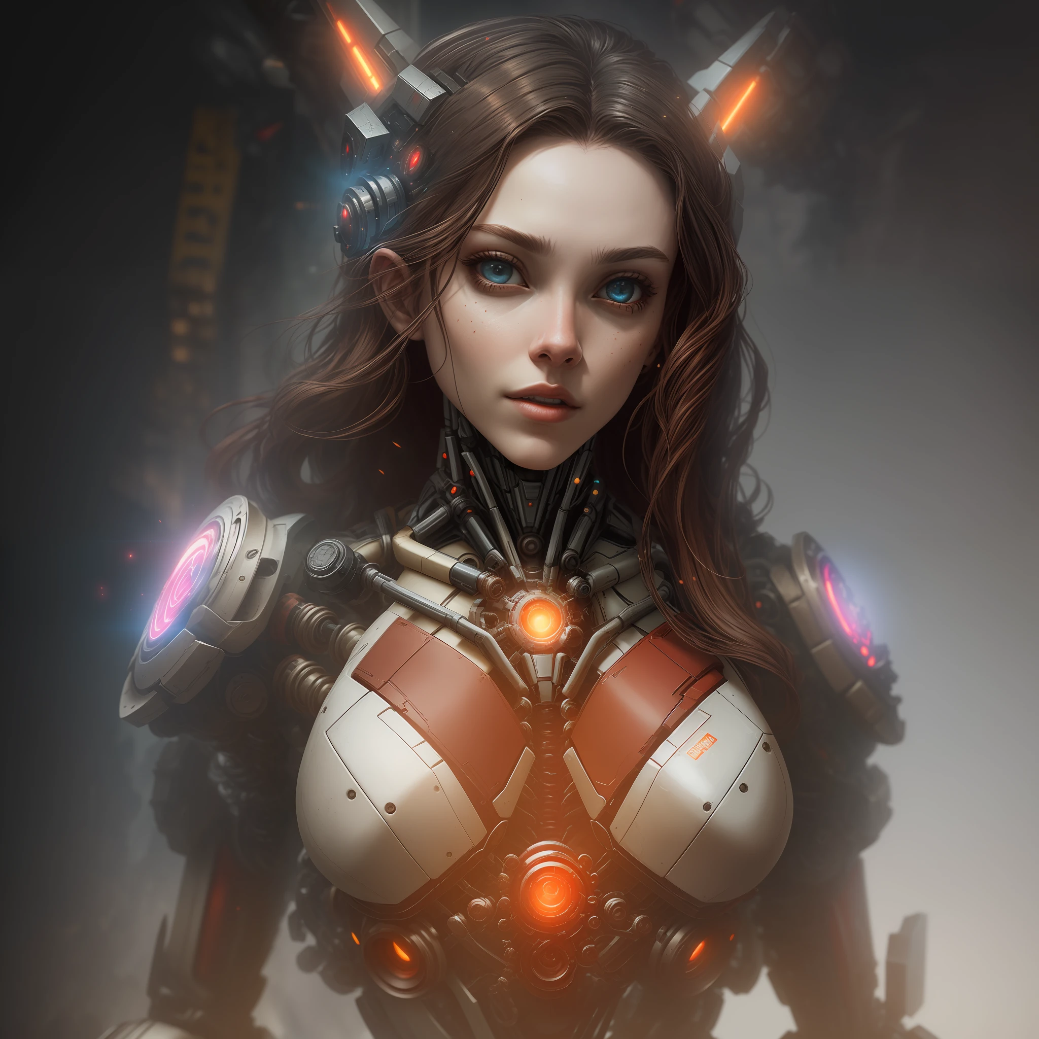 Scarlet Witch from Marvel photography, biomechanical, complex robot, full growth, hyper-realistic, insane small details, extremely clean lines, cyberpunk aesthetic, a masterpiece presented at Zbrush Central