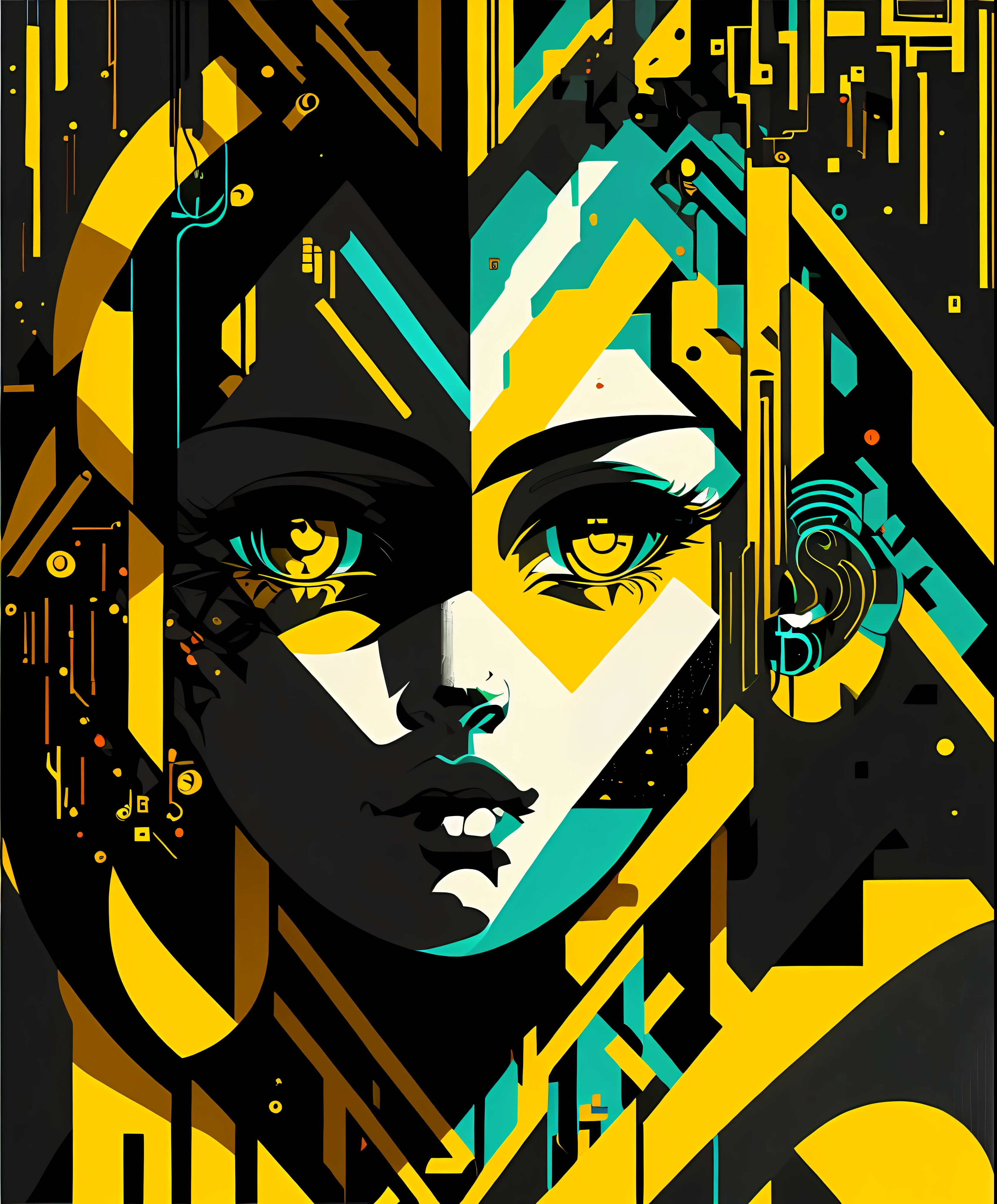 (masterpiece, 4k ,ultra detailed,raw photo:1.2),illustration,
(1woman:1),
(simple background:black and yellow background1.4),
(symmetry:1.2),
(art deco:1.4),
(retro-futuristic:1.4),
(minimalism:1.4),
(clean:1.4),
(flat_color:1.4),
(cyberpunk,android:1.4),
CCDDA Artstyle