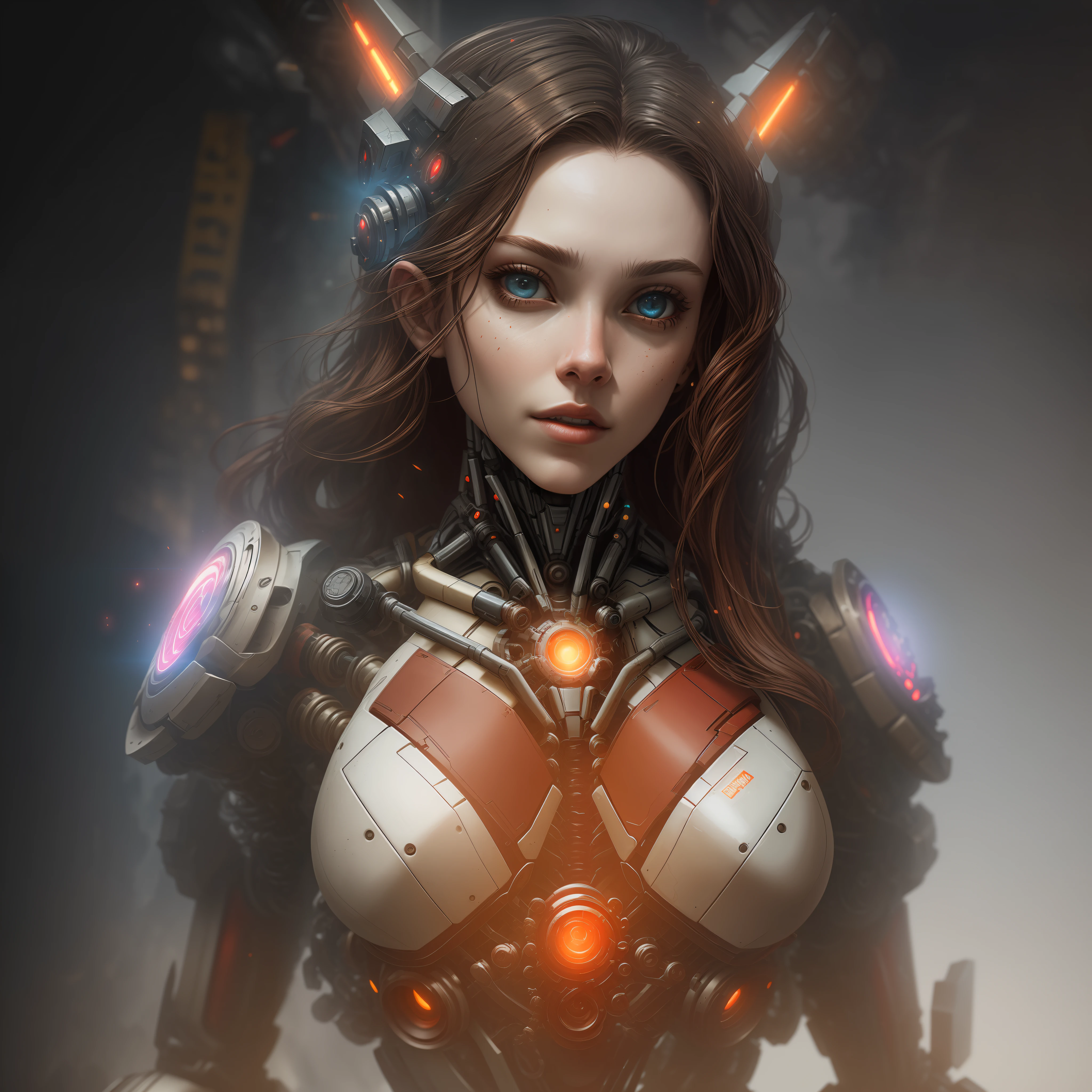 Scarlet Witch from Marvel photography, biomechanical, complex robot, full growth, hyper-realistic, insane small details, extremely clean lines, cyberpunk aesthetic, a masterpiece presented at Zbrush Central