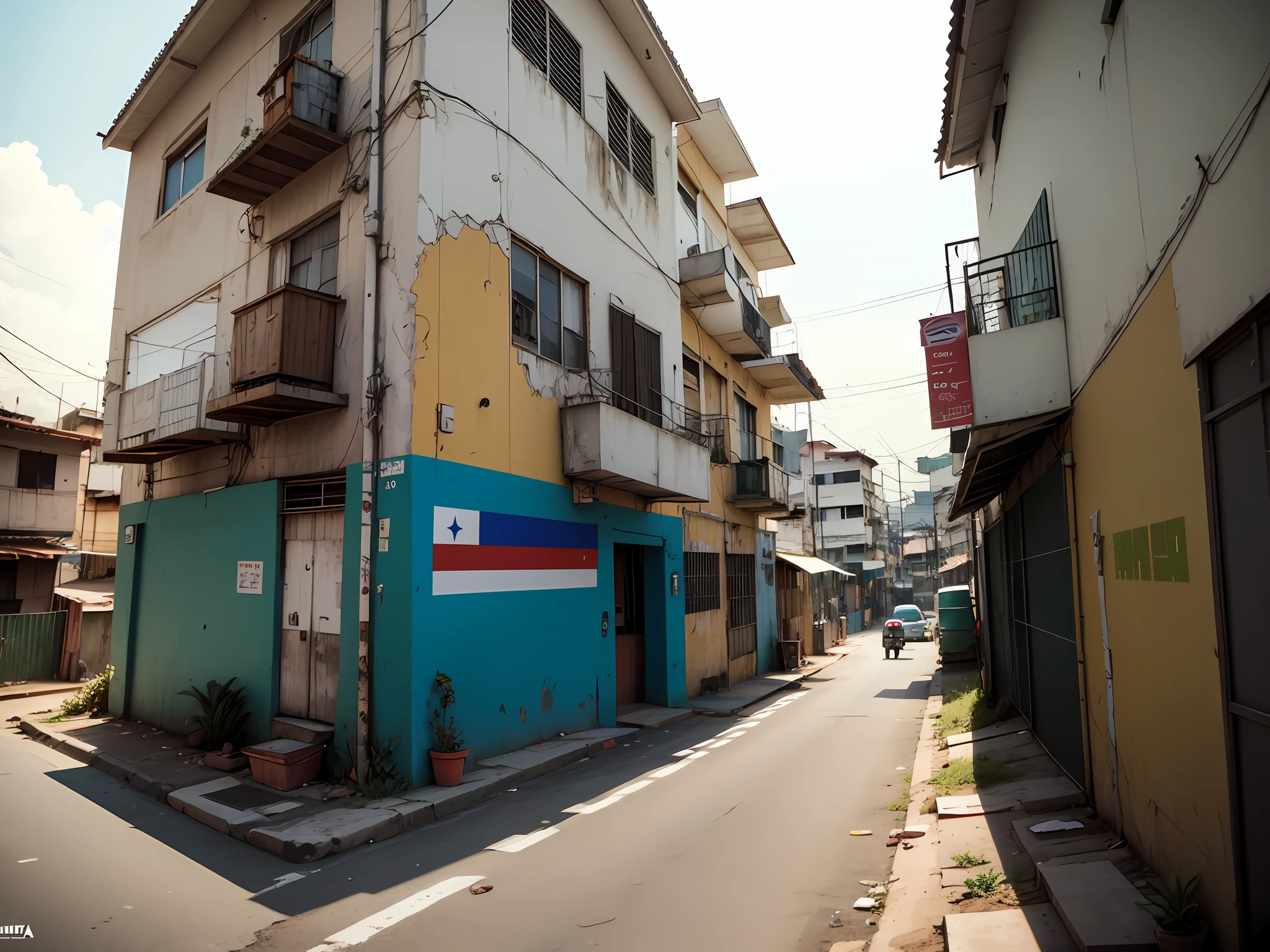 there is a flag flying in front of a building with a flag on it, Location ( favela _ PAREDE ), Location ( favela ), Directed by: Samuel Silva, Directed by: Emerson Silva, imagem vazada, rio de janeiro favela, favela, building cover with plant, Favelas no Rio, Directed by: Ramon Silva, favelas, vista externa, Directed by: Fernando Gerassi --auto