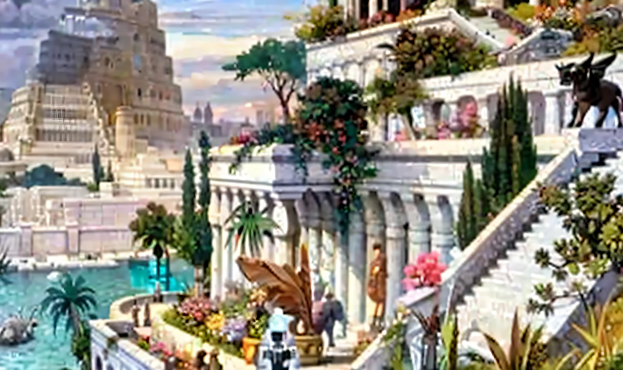 a painting of a city with a lot of buildings and a river, the lost city of atlantis, Pintura realista de un complejo, greek fantasy panorama, Ciudad perdida de Atlantis, Ciudad de Atlantis, La ciudad de Atlantis, Arquitectura romana surrealista, Thomas Kinkade CFG _ Escala 9, atlantis city, Cerca de: Crystal Temple en Atlantis, beautiful detailed pixel art