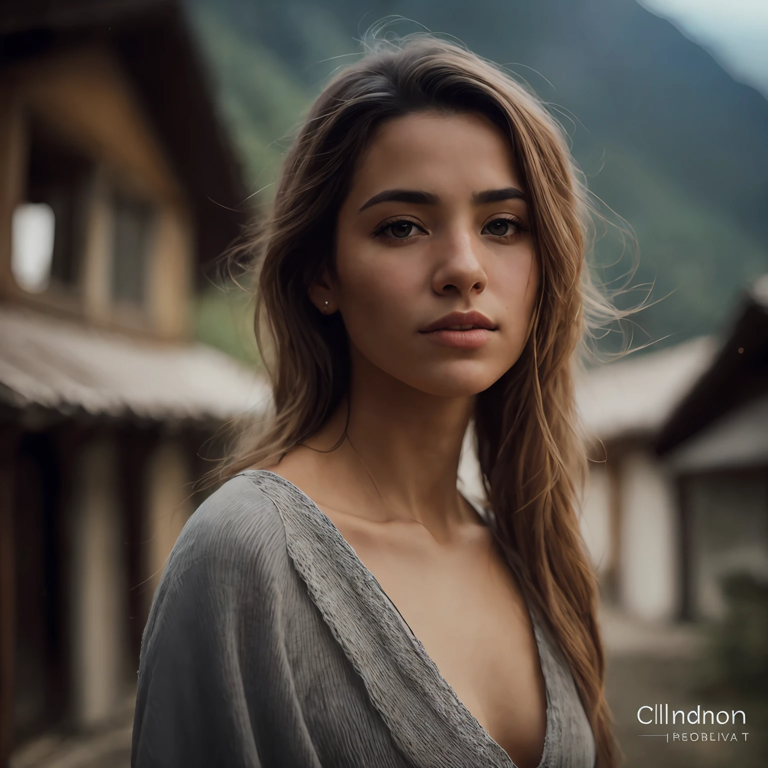 Arafed Mujer con un vestido gris parada frente a una casa, cinematic portrait, Retrato suave disparado 8K, Hermosa joven del Himalaya, cinematic beautiful natural skin, Hermosa mujer del Himalaya, Retrato de 50 mm, cinematic shot epic portraits, Retrato de 60 mm, cinematic realistic portrait, cinematic portrait, Retrato cerrado, atmospheric portrait, color photograph portrait 4k