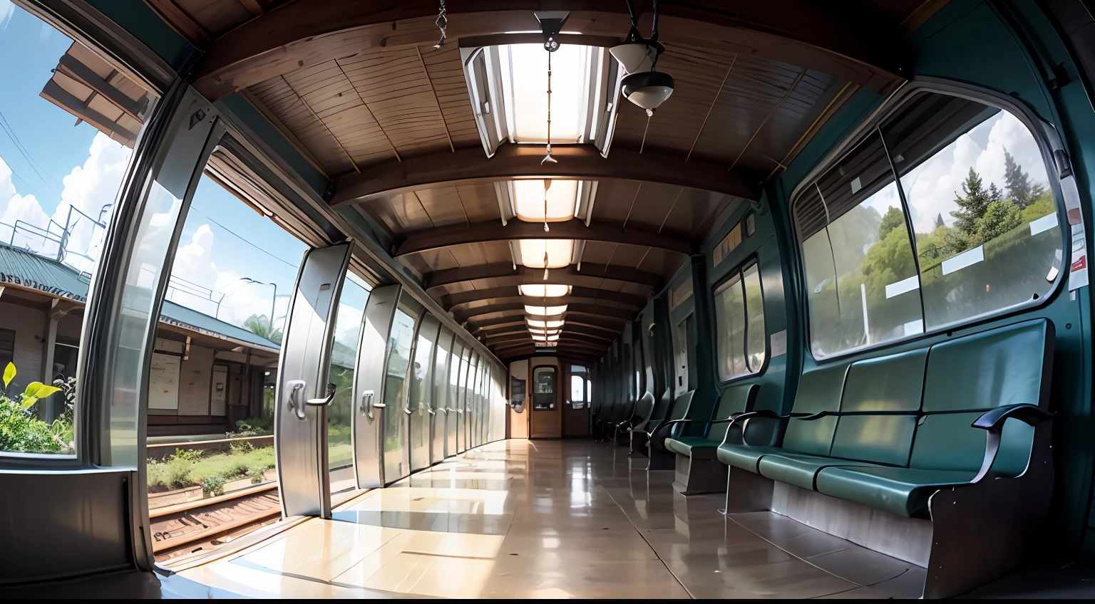 The train station in the Kingdom of the Forest is a charming fusion between lush nature and futuristic architecture just like the train. Surrounded by dense vegetation, The station blends perfectly with the natural environment around you. The structures are composed of eco-friendly materials, combinando elementos de madeira, vidro e metal.
The train tracks are surrounded by tunnels covered by vines, criando um corredor verdejante que se estende por todo o percurso. The soft sound of flowing water from streams and waterfalls echoes through the surroundings, providing a sense of serenity.
Architectural design displays curved and organic lines, harmonizando-se com a natureza circundante. Solar panels are integrated into the structures, harnessing the sun's energy to power the needs of the season.
The embarkation and disembarkation platforms are lined with sustainable materials, with ergonomic seats for passenger comfort. Flower beds and ornamental plants are present throughout the spaces, adicionando toques de cor e vida.
Inside the station, Large glass panels let in natural light, while displaying a panoramic view of the verdant landscape. Automated irrigation systems keep plants alive and vibrant, integrando tecnologia e ecologia de forma harmoniosa.
The train station in the Kingdom of the Forest is a testament to the harmony between technology and nature, creating a unique and charming environment for those embarking on their travels. It is a symbol of the kingdom's commitment to environmental preservation and the pursuit of a sustainable future.