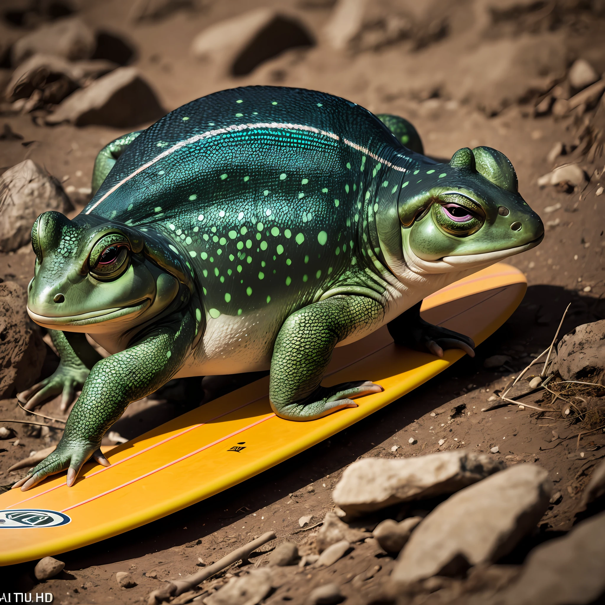 sapo surfista 8k, ultrahd, harsh low lighting, alta qualidade, foco nitido,fujifilm XT3, ultrarealismo --auto