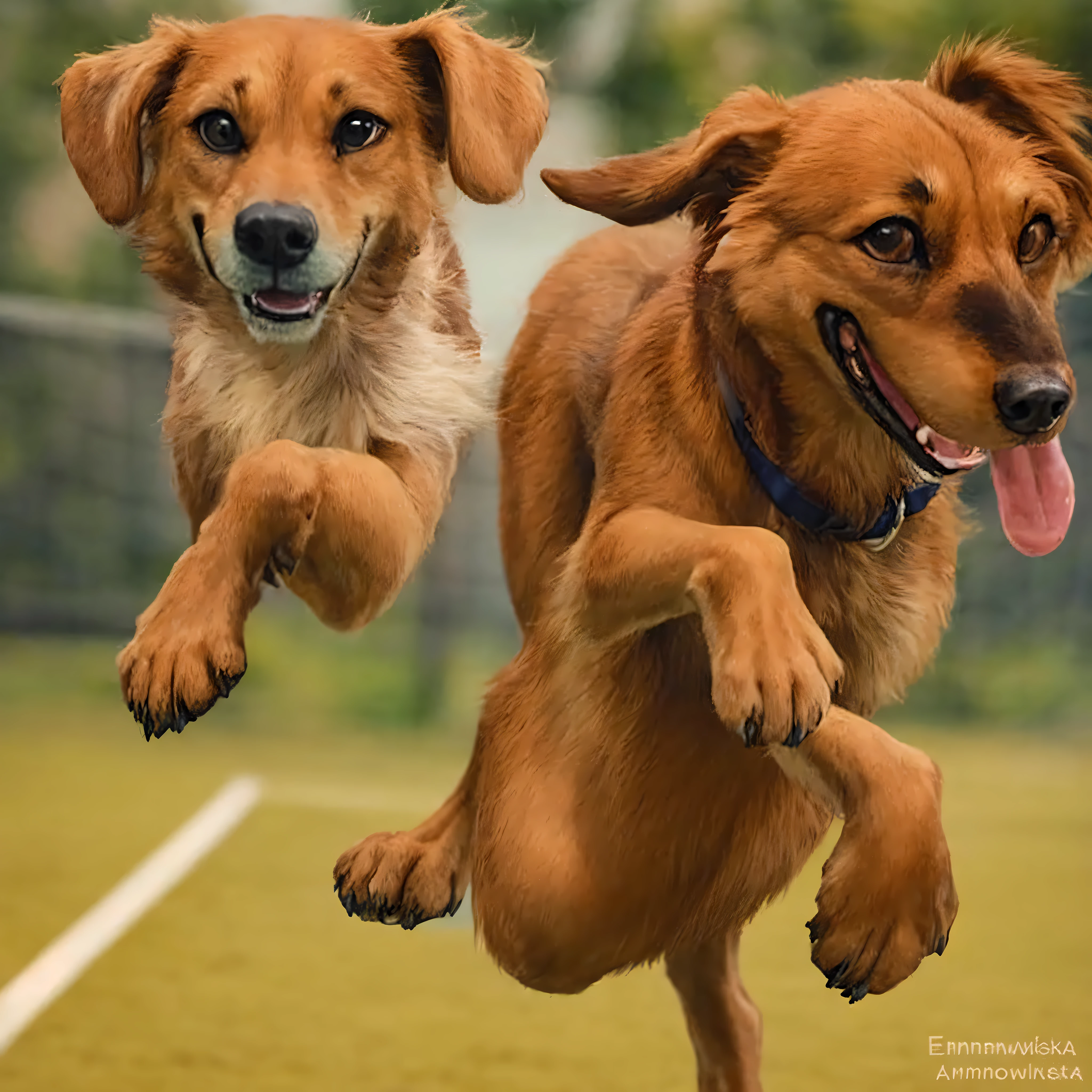 there is a dog that is running on a tennis court, happy dog, caninos esportes foto, running towards the camera, Correndo livremente, running towards the camera, um alambique de um feliz, dachshund feliz pegando uma bola, running fast towards the camera, Directed by: Emma Andijewska, excitado, foto de retrato, with a happy expression, sorrindo brincando