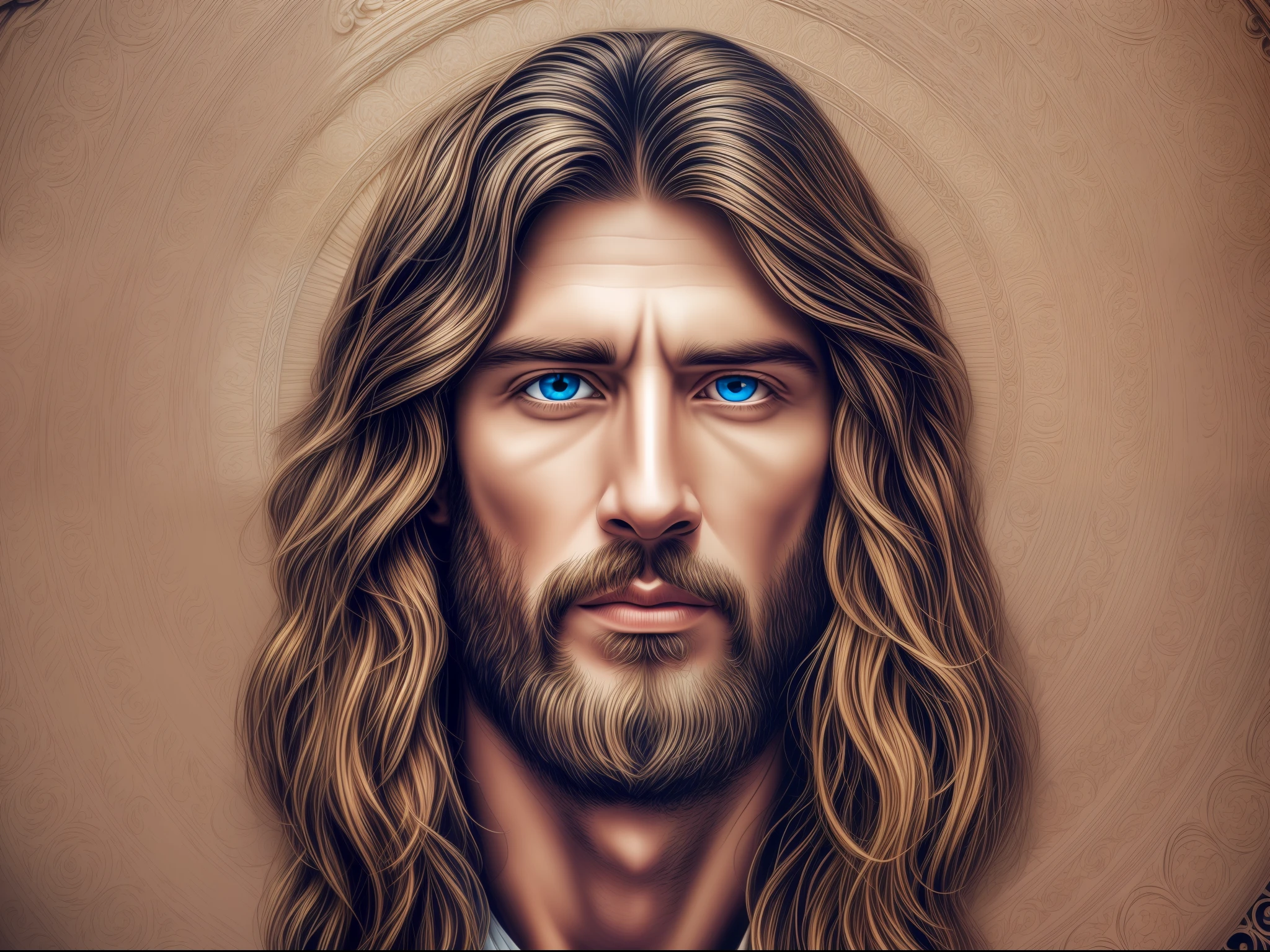Portrait of a handsome man, Jesus Christ, real blue eyes, sunny day, intricate details.