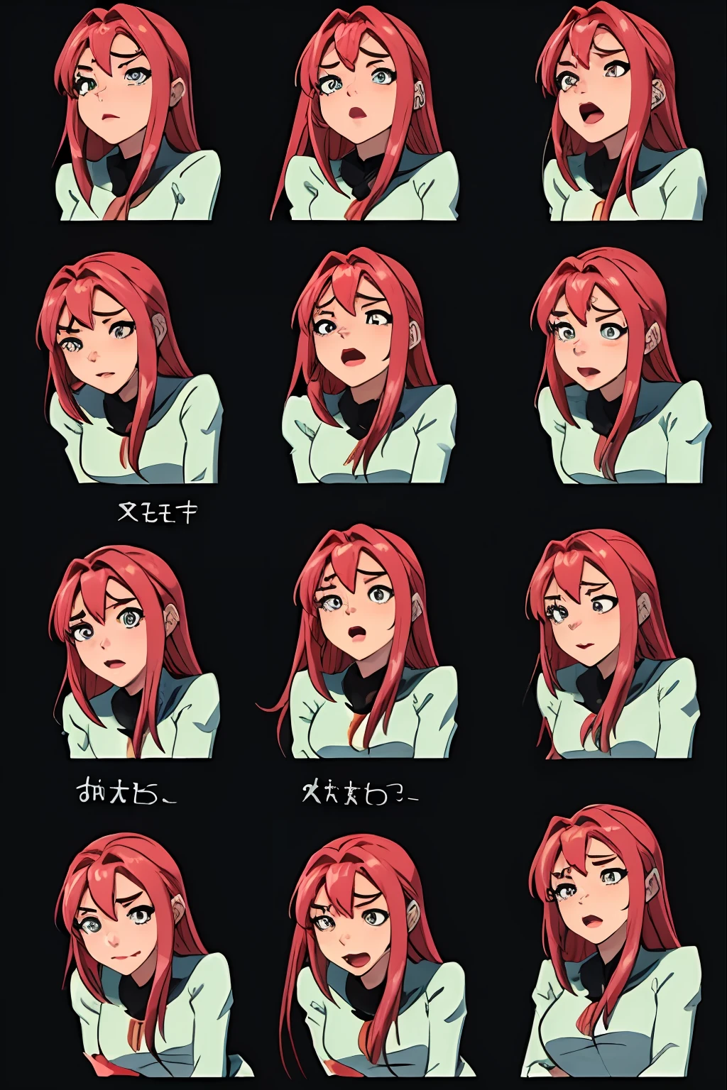 cute girl, emoji pack, 9 emoticons, emoji sheet, multiple poses and expressions, anthropomorphic style, Disney style, black strokes, different emotions,multiple poss and expressions, 8k --niji 5