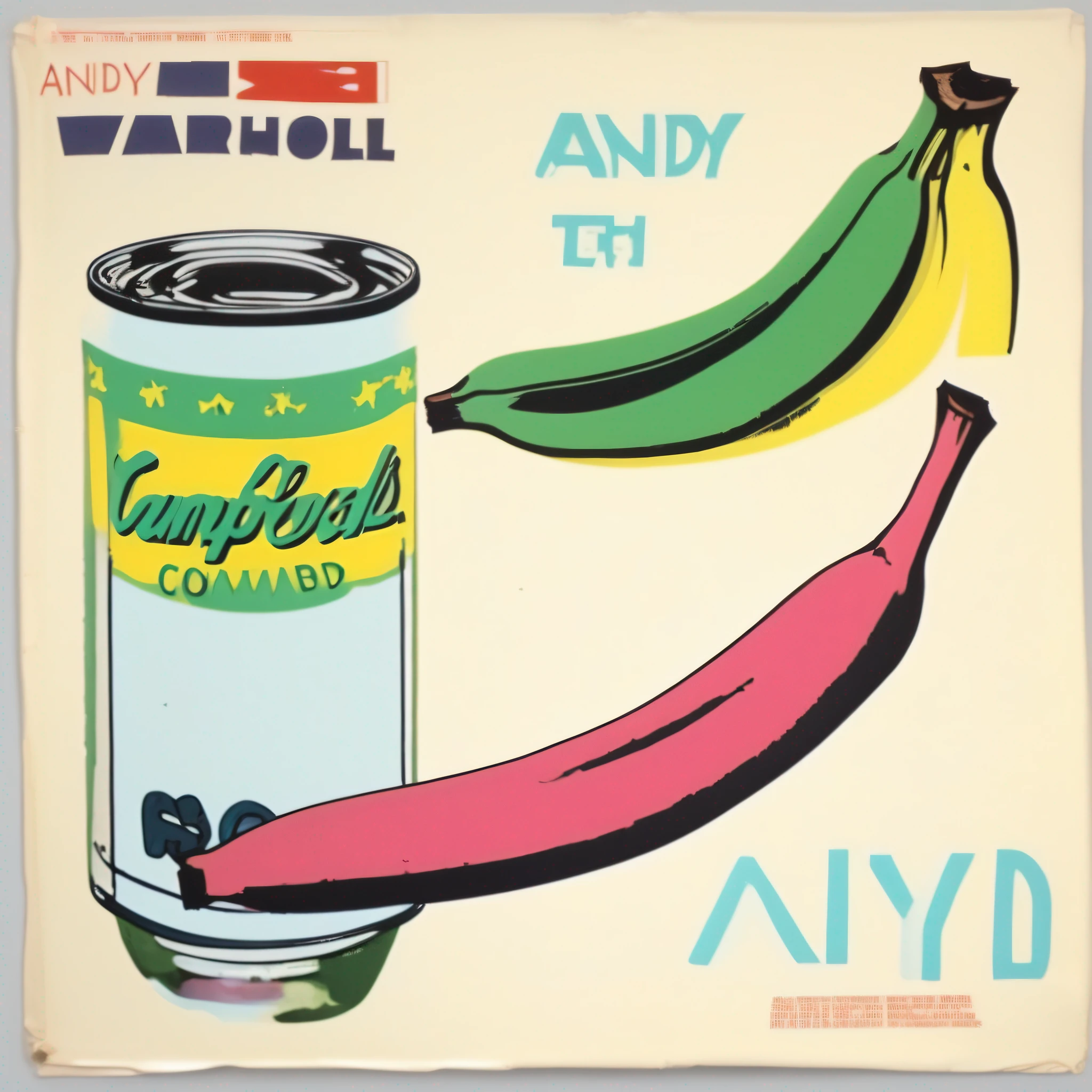 a picture of a banana with the word andy warhol on it, vinyl cover from 1988, 2d matte, 2007 blog, oddly familiar, sold for, high quality gloss art, 1/320, ebay listing