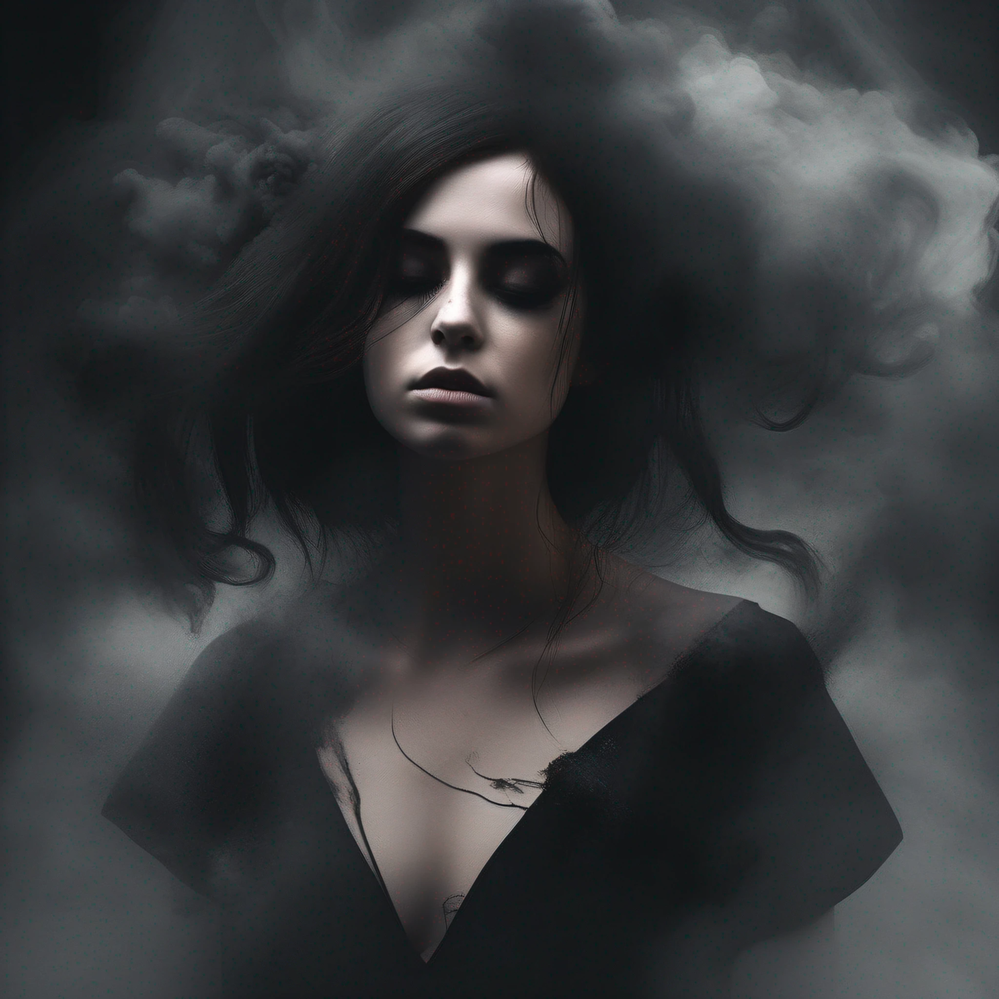 ((obra maestra, ultra detallada)), arte conceptual, illustartion, arte digital, 1girl, solo, Pale young woman surrounded by black smoke with ash ((cara enojada)) escondida en catedral gotica, ( (cabello muy largo, cabello negro)),((iris rojo y pupila)), ropa de blanca  y armadura ligera  negro plateado, ((stunningly rapturously gorgeous)), ojos hermosos, dynamic  pose, postura de batalla lista, pose elegante, ceniza roja, Volumetric smoke black dense dark theme, humo negro con ceniza, tema oscuro, hdr, flowering, brillante, Illumination dimming, luz de fondo, ccinematic lighting, smooth lighting, natural  lighting, dramatic lighting, dark lighting, (ornamentada), intrincada, altamente detallada, hiperrealista, tendencia en artstation, galardonada, fascinante, elegante, foto RAW, absurda, highres, 4k, calidad de estudio, octanaje, 8k uhd, primer plano de League of Legends, Splash art, ja, Jonia, armadura noxiana